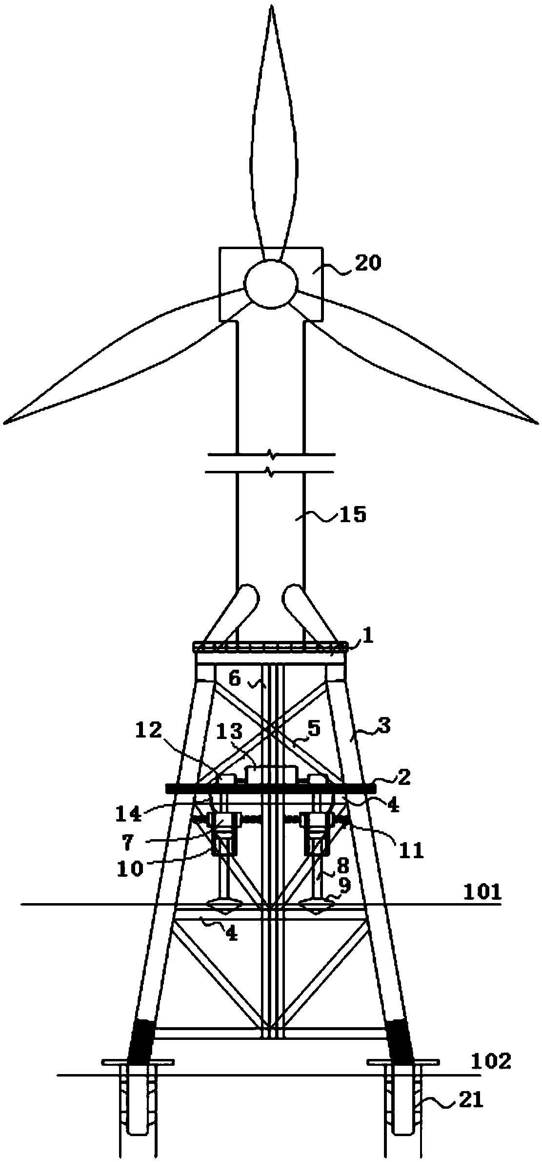 Wind and wave energy combined power generation device based on guide tube frame foundation