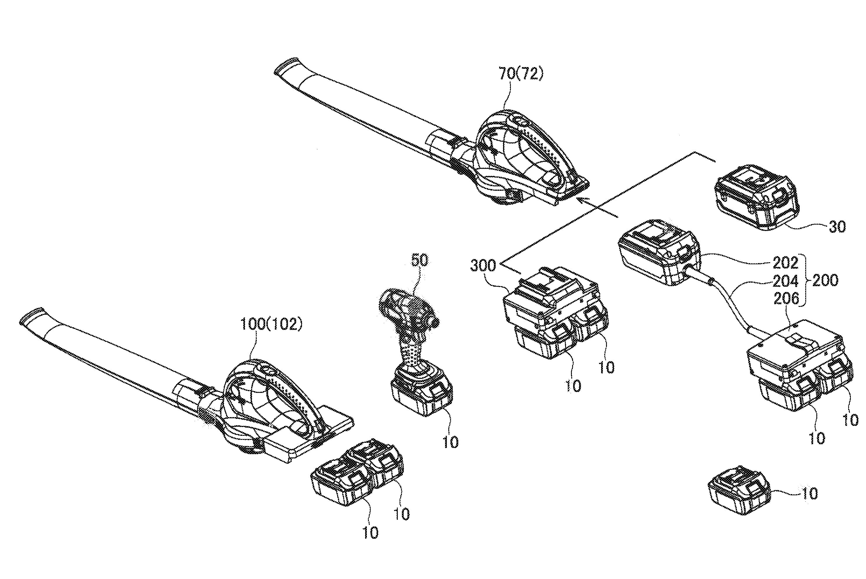 Electric tool powered by a plurality of battery packs and adapter therefor