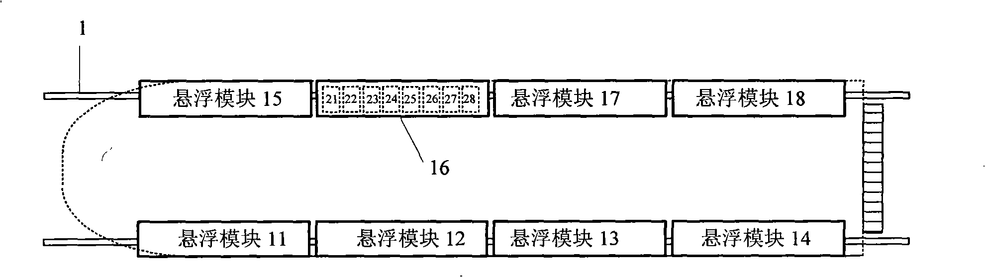 Distributed active fault tolerant control system of electromagnetic type magnetic floating train suspending module