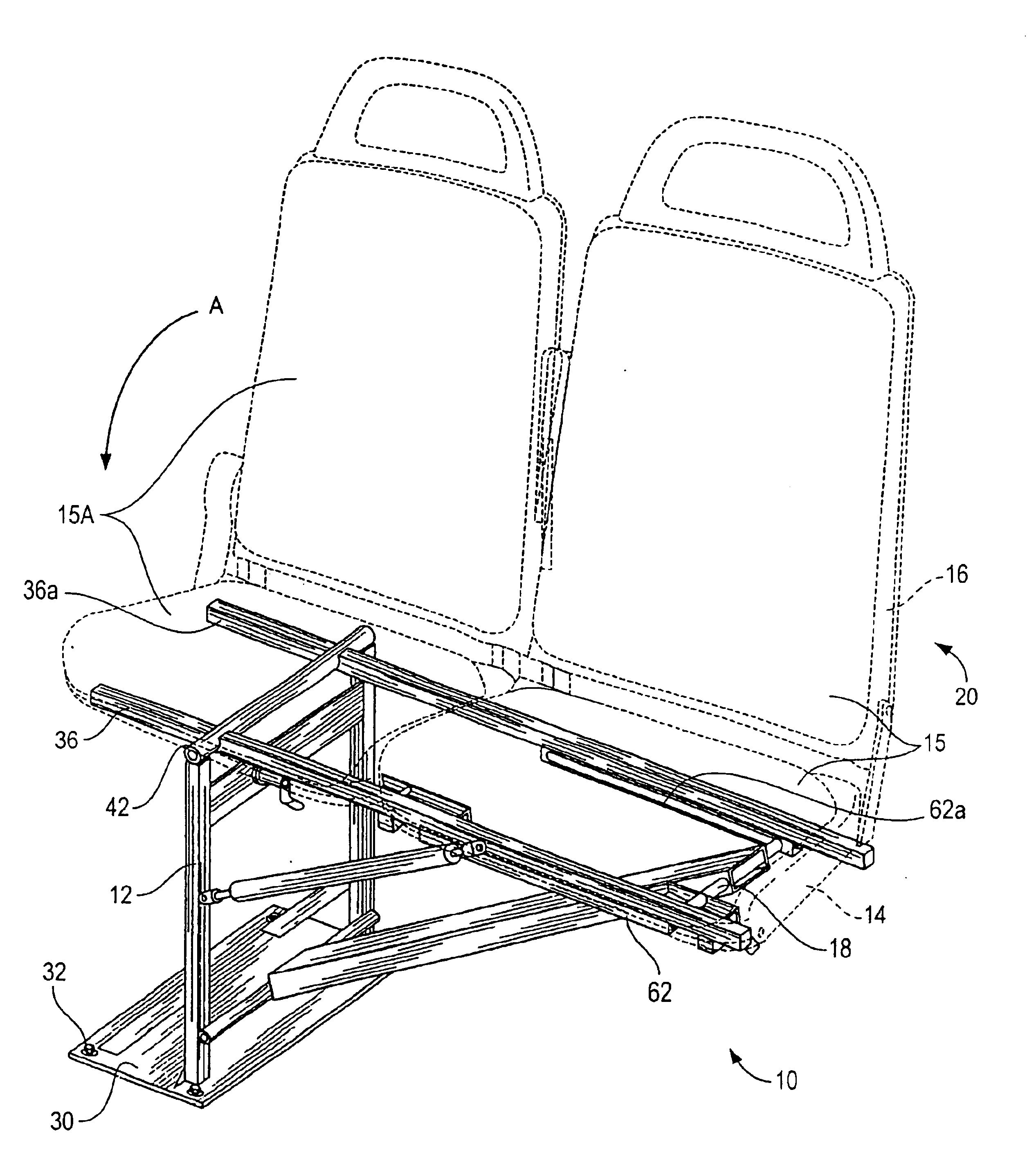 Stowable seat with reduced vibration and improved locking mechanisms