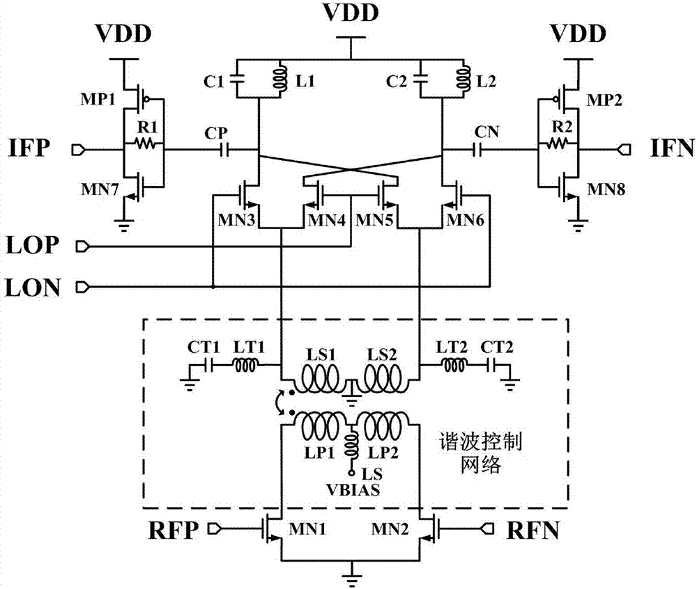 Harmonic control CMOS frequency mixer based on transformer structure