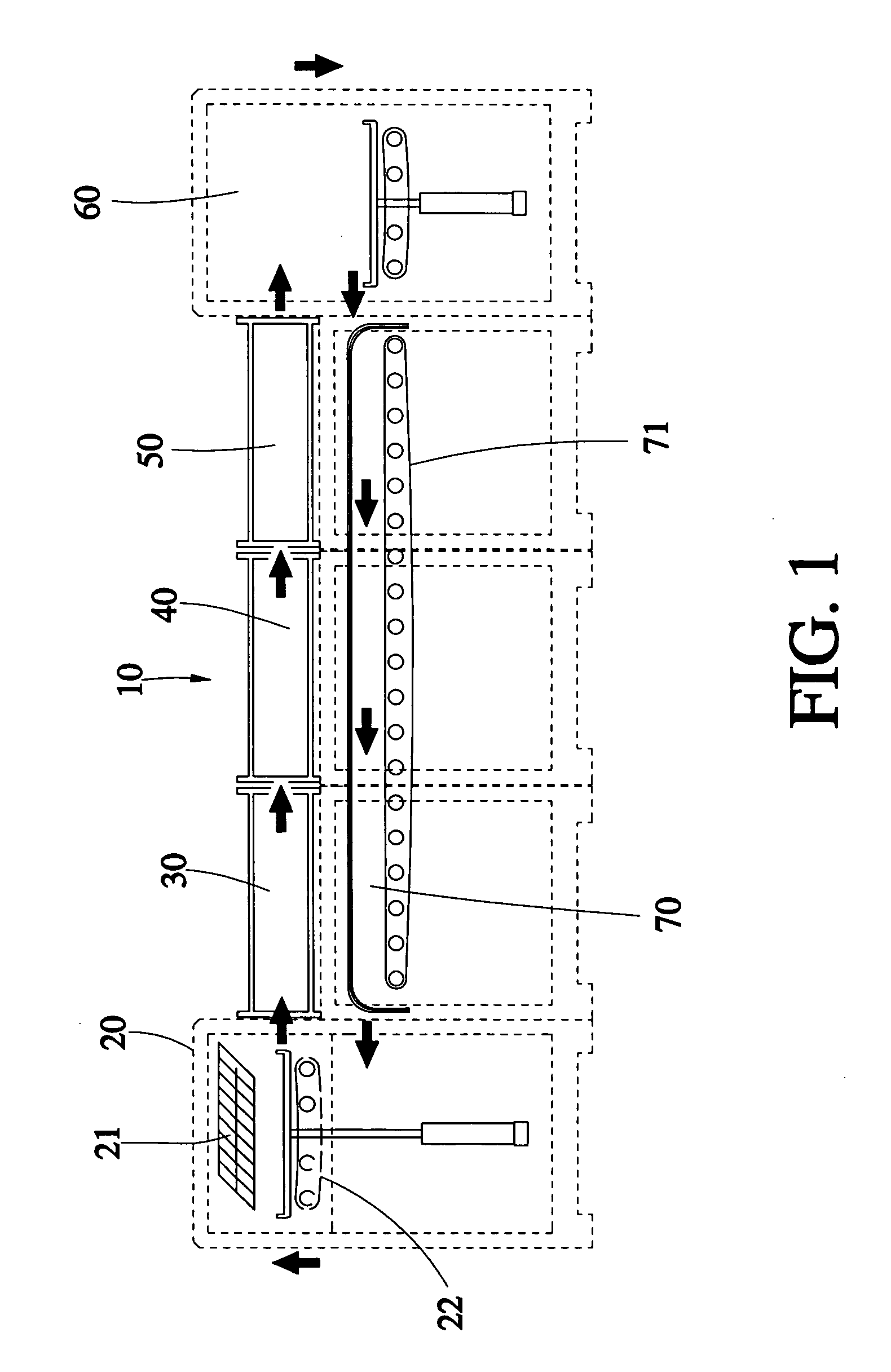 In-line coating/sputtering system with internal static electricity/dust removal and recycle apparatuses