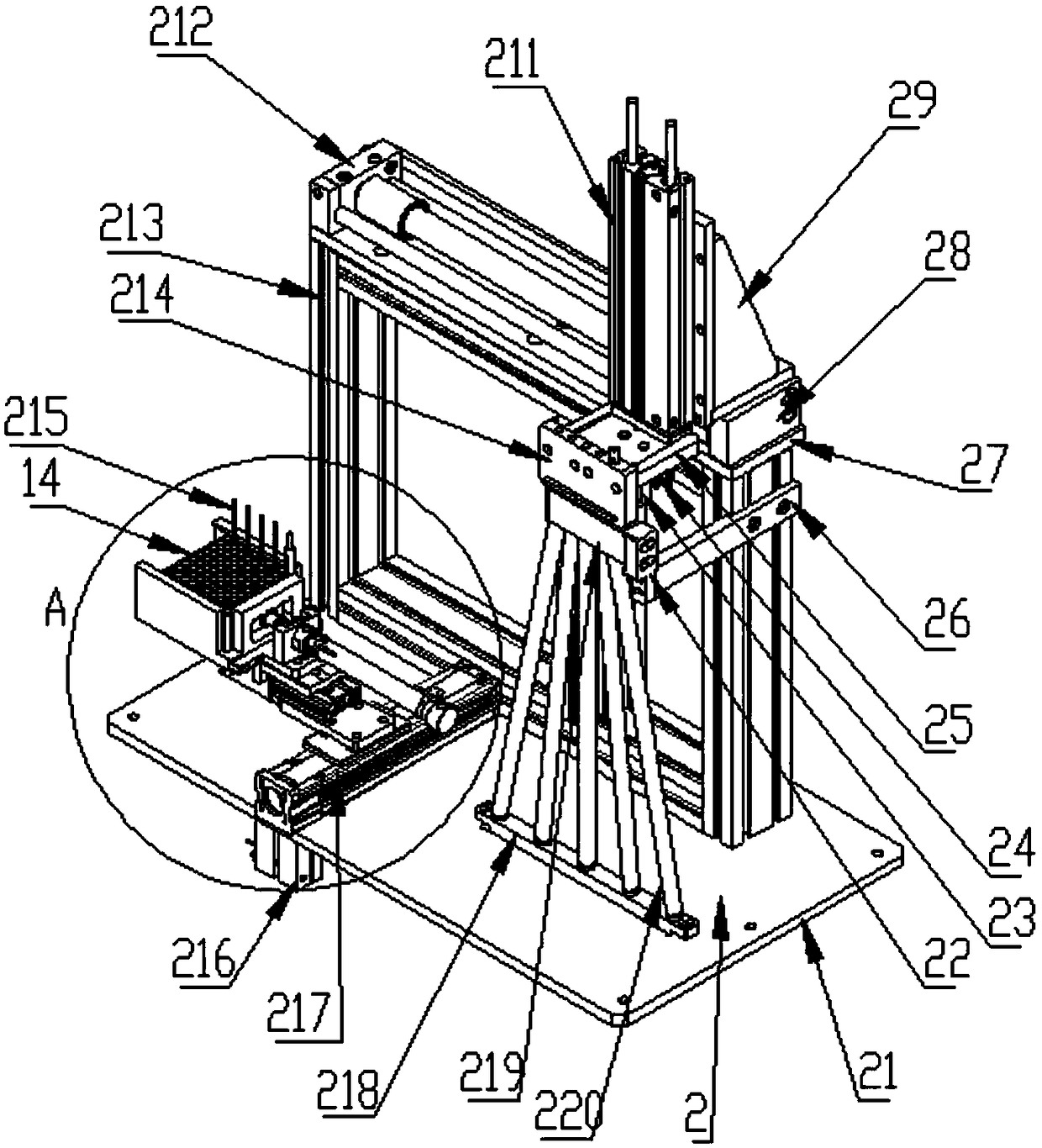 Vertical detonator separating and mould arranging device used for automatic assembling and production of electronic detonators