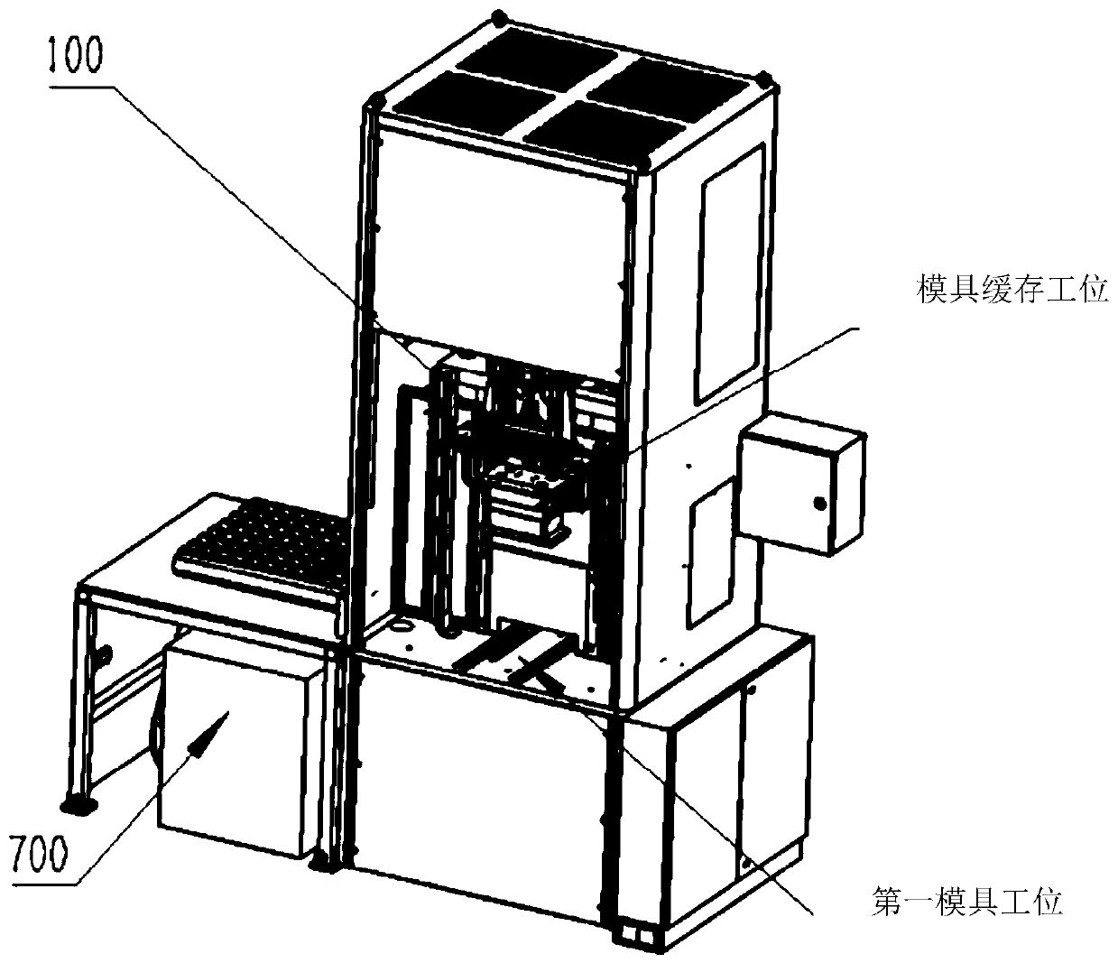Automatic die opening and closing and cleaning device for thermoset composite die-pressing die