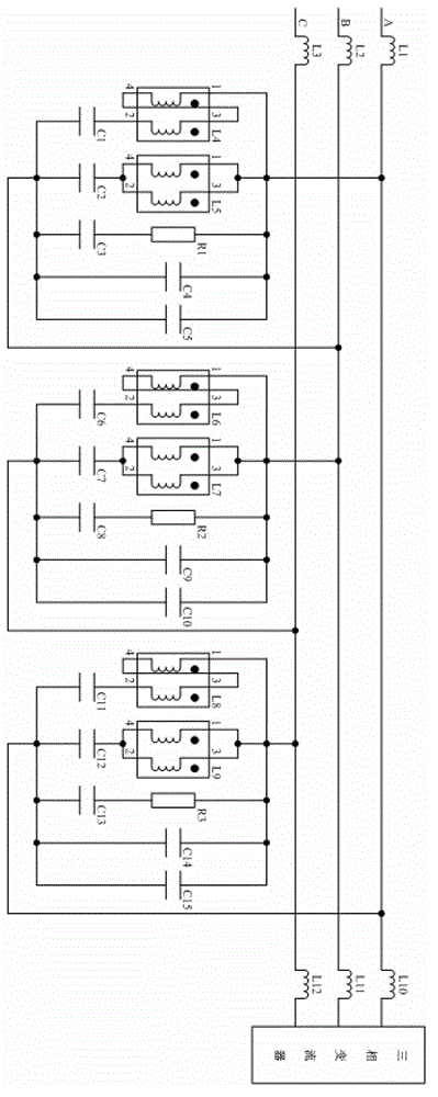 A filter circuit applied to three-phase converter