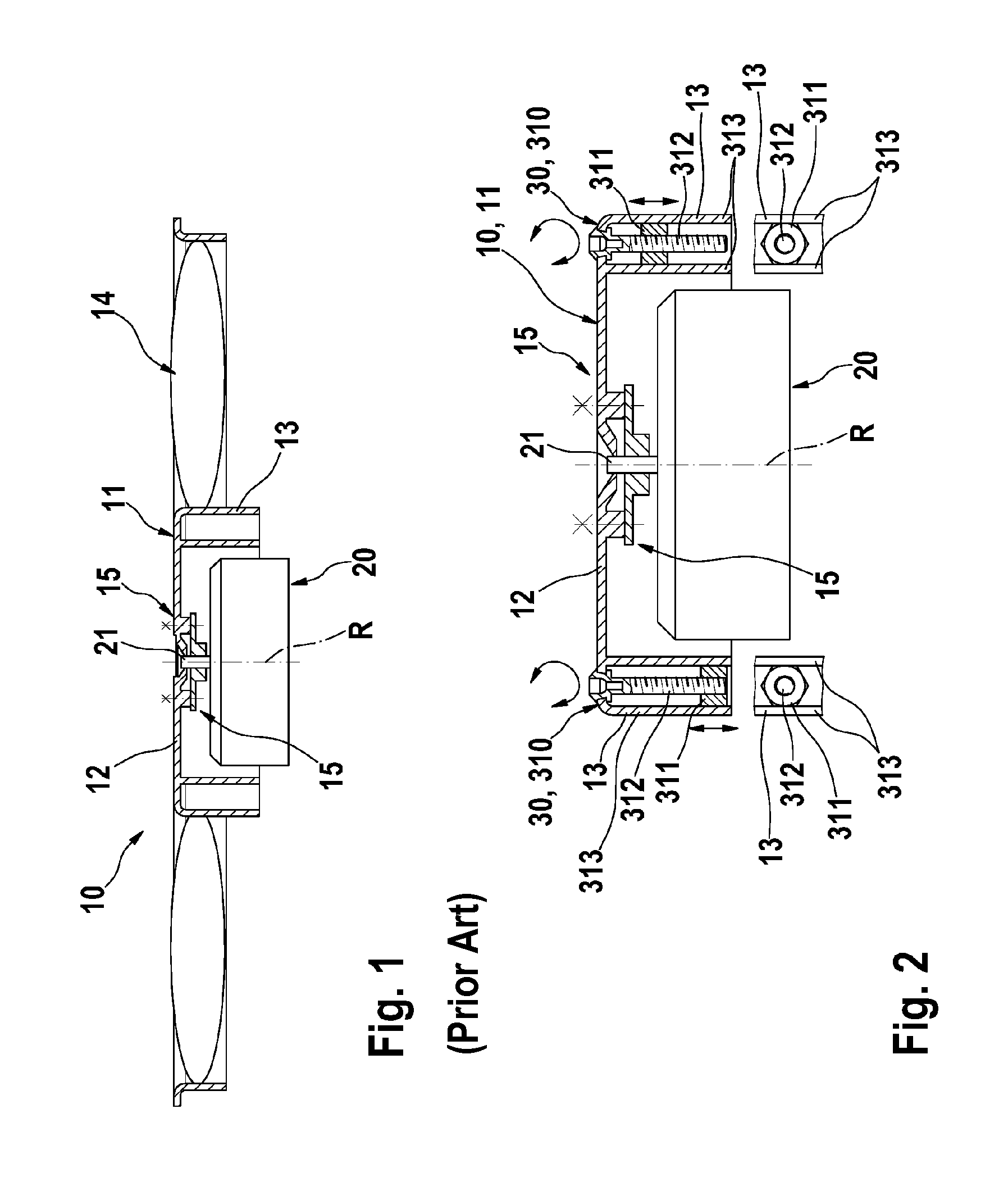Adjustment device for a rotating body and rotating body