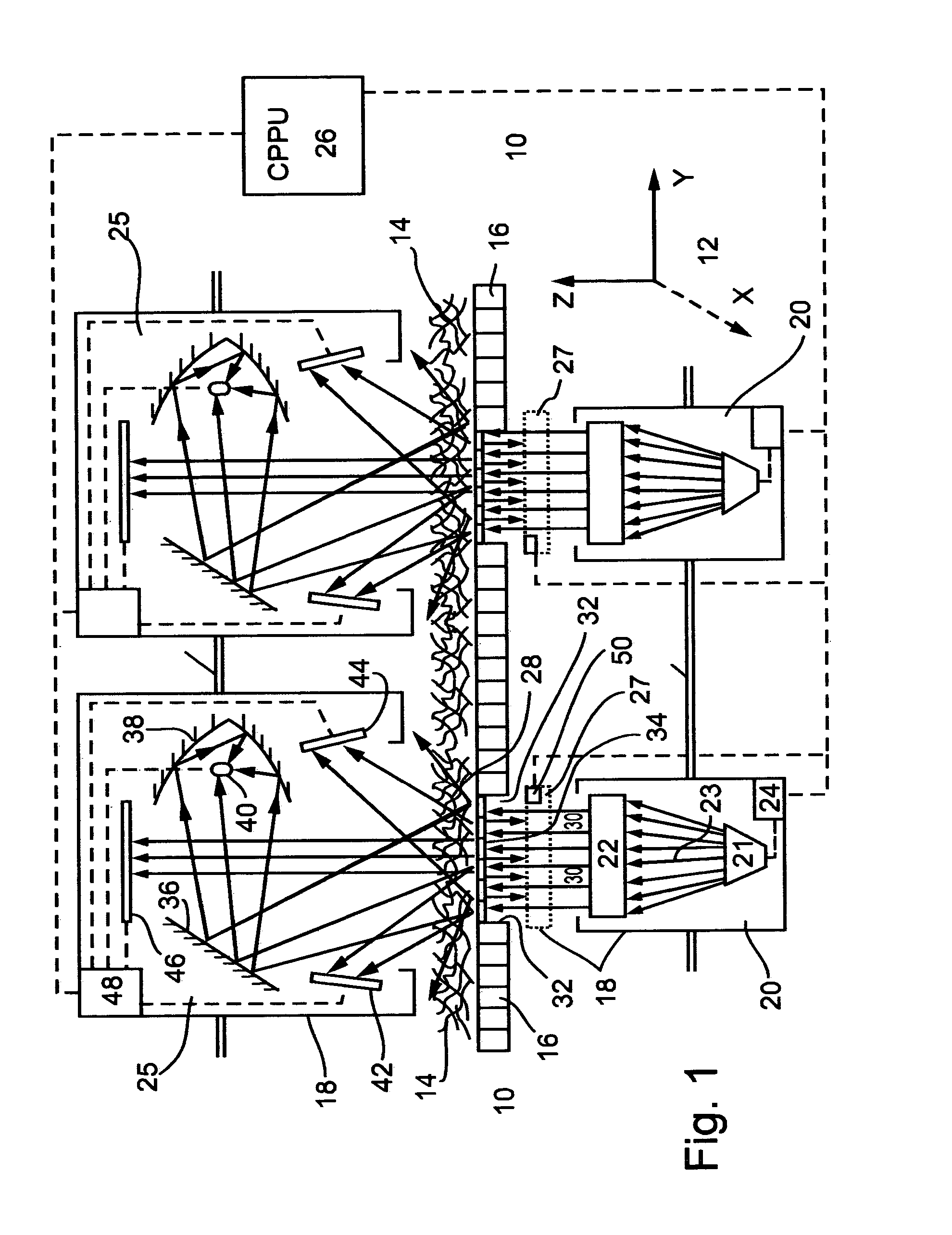 Method and device for non-invasively optically determining bulk density and uniformity of web configured material during in-line processing