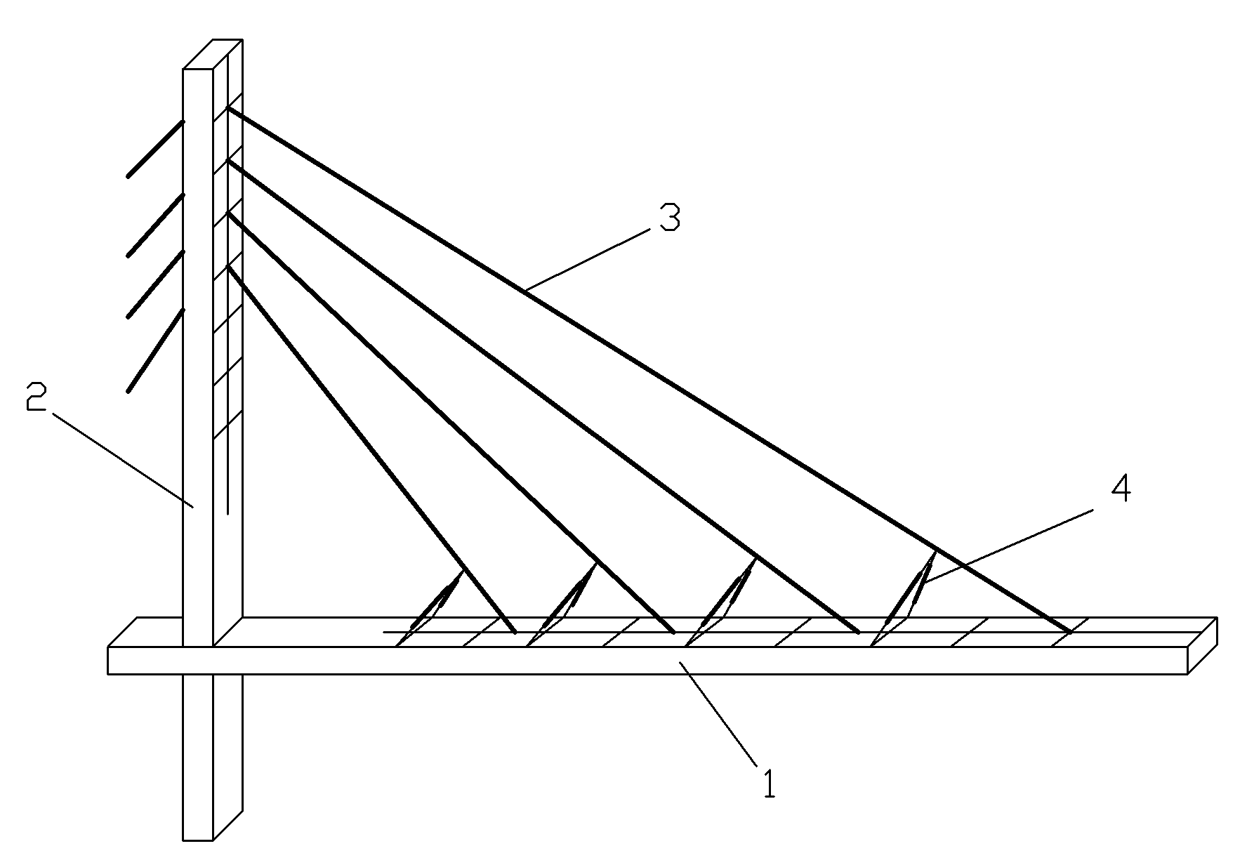 Cable-stayed structure of a cable-stayed bridge