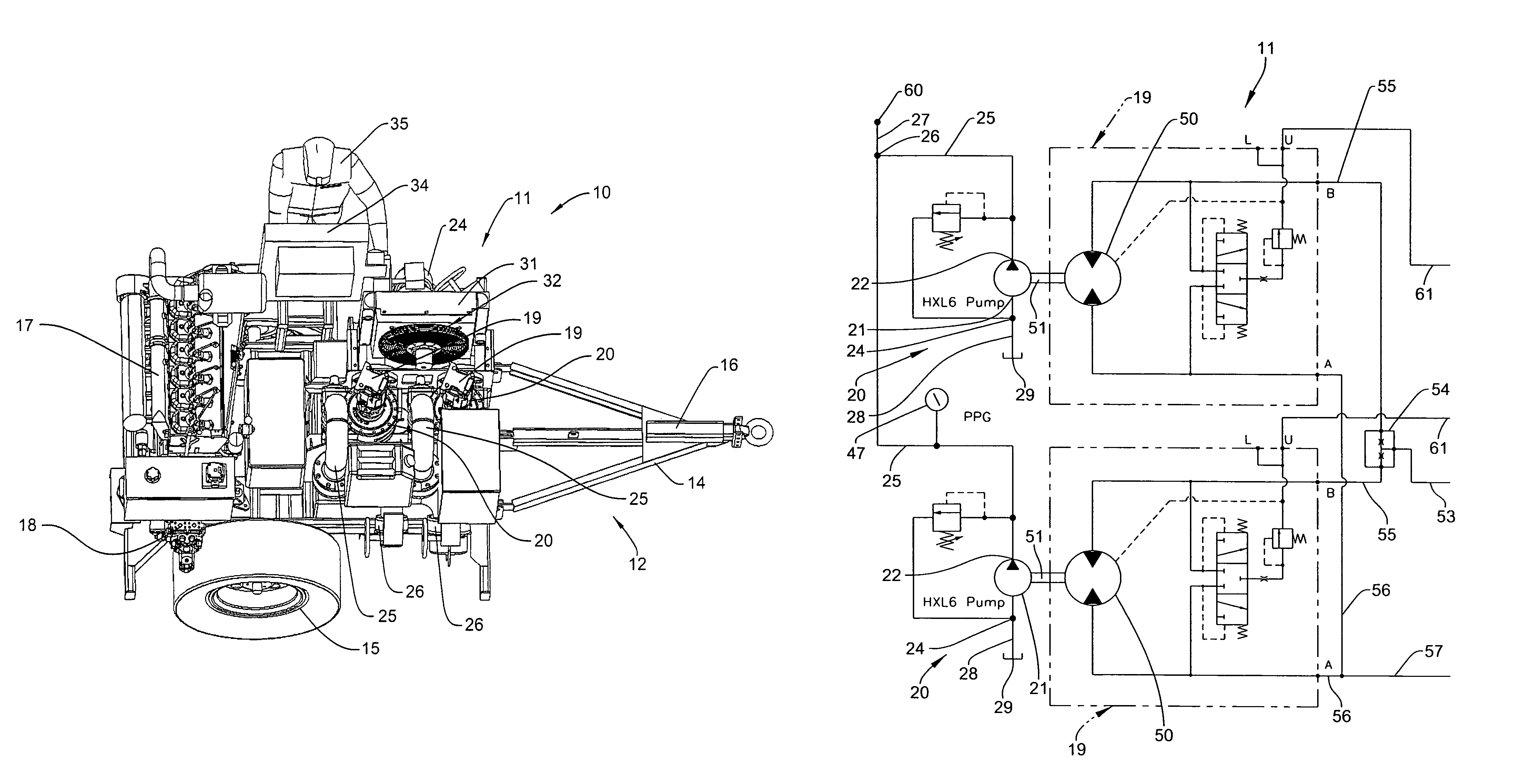 Hydraulic drive and control system for pumps using a charge pump