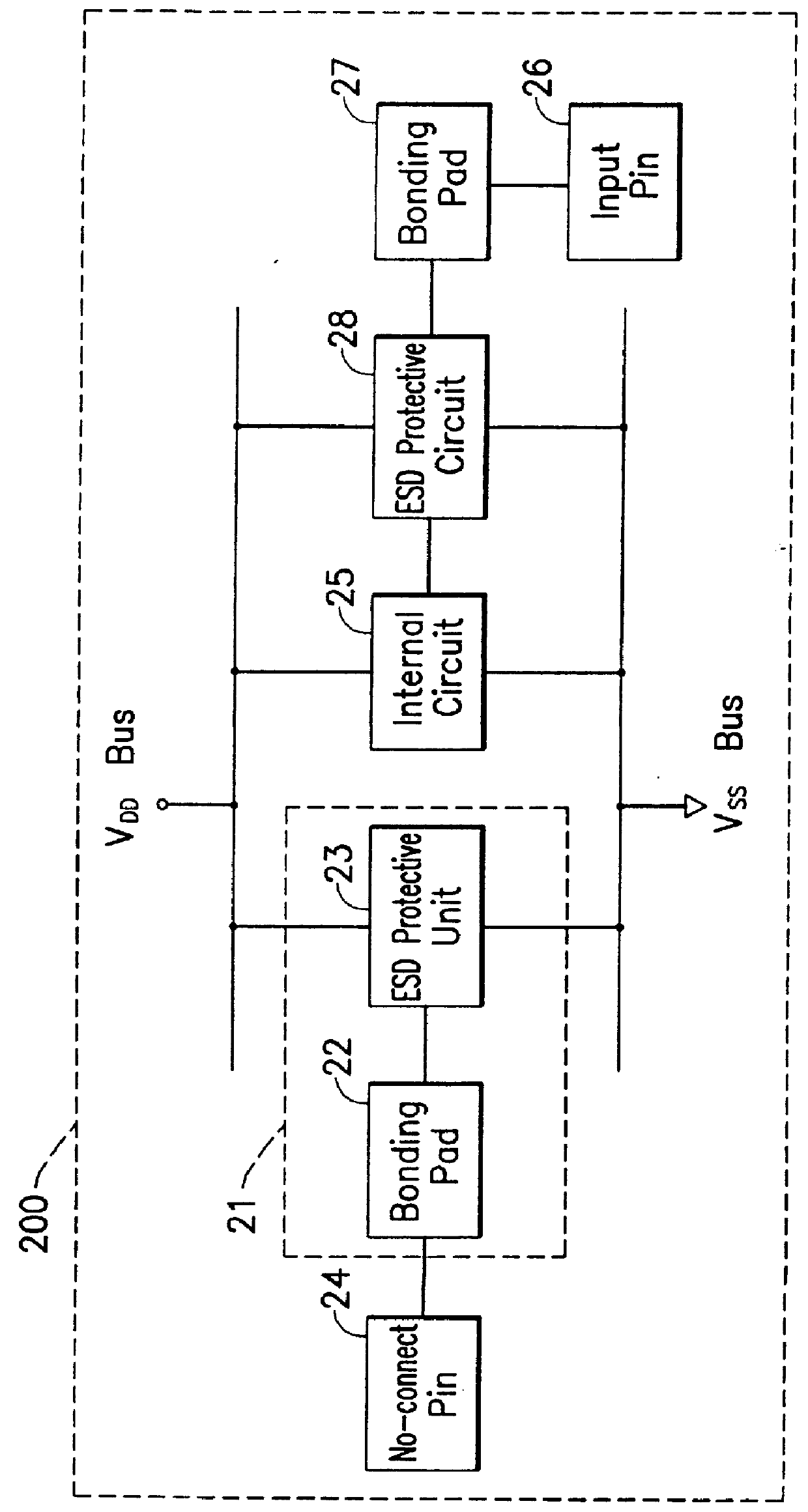 Electrostatic discharge (ESD) protective device for integrated circuit packages with no-connect pins
