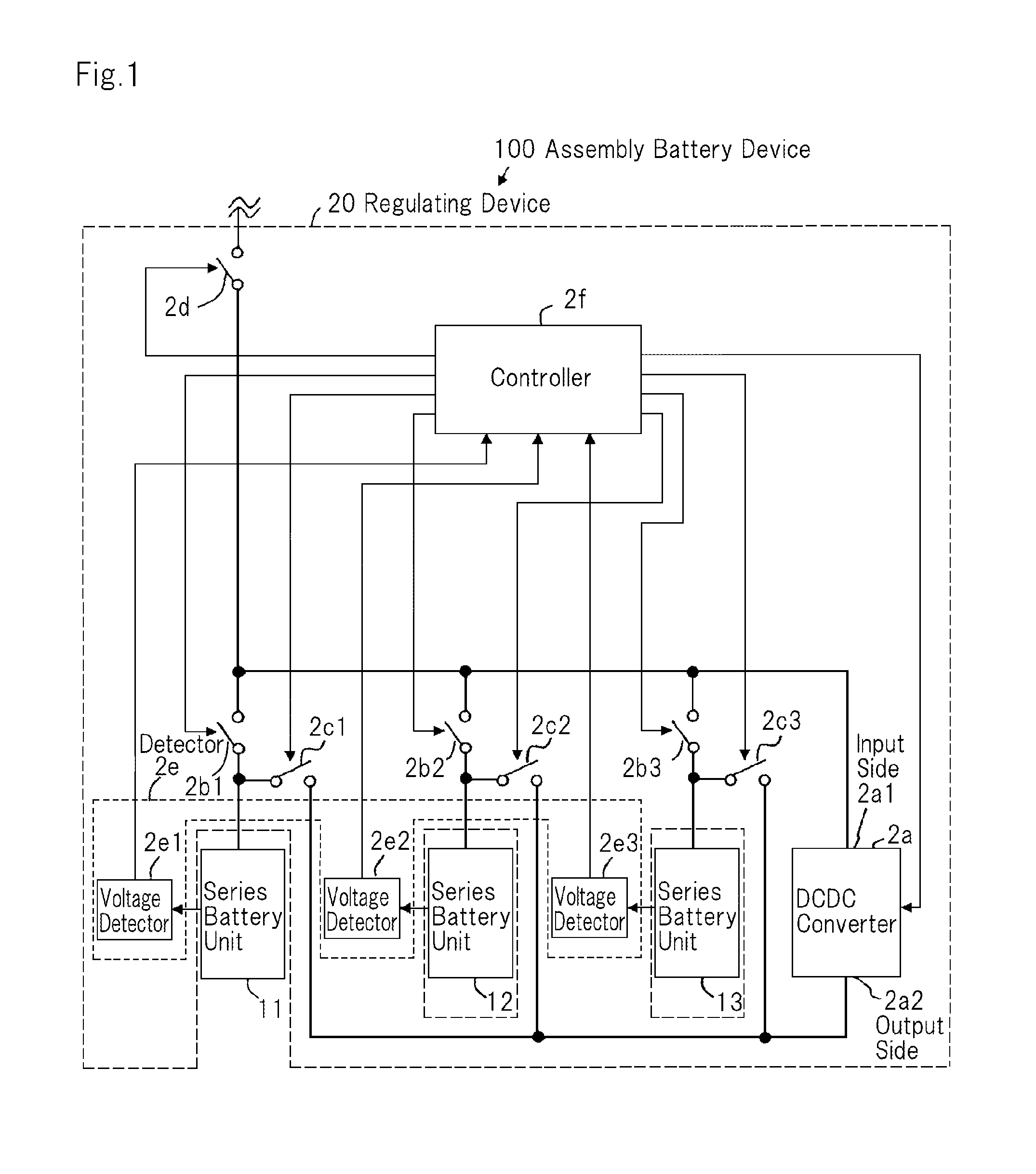 Regulating device, battery assembly device and regulating method