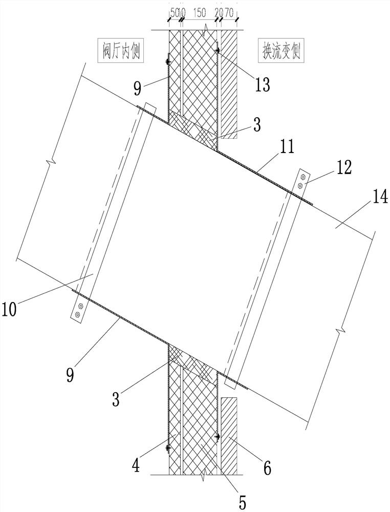 A fire-proof and explosion-proof structure for plugging bushings on the valve side of a converter transformer in a converter station