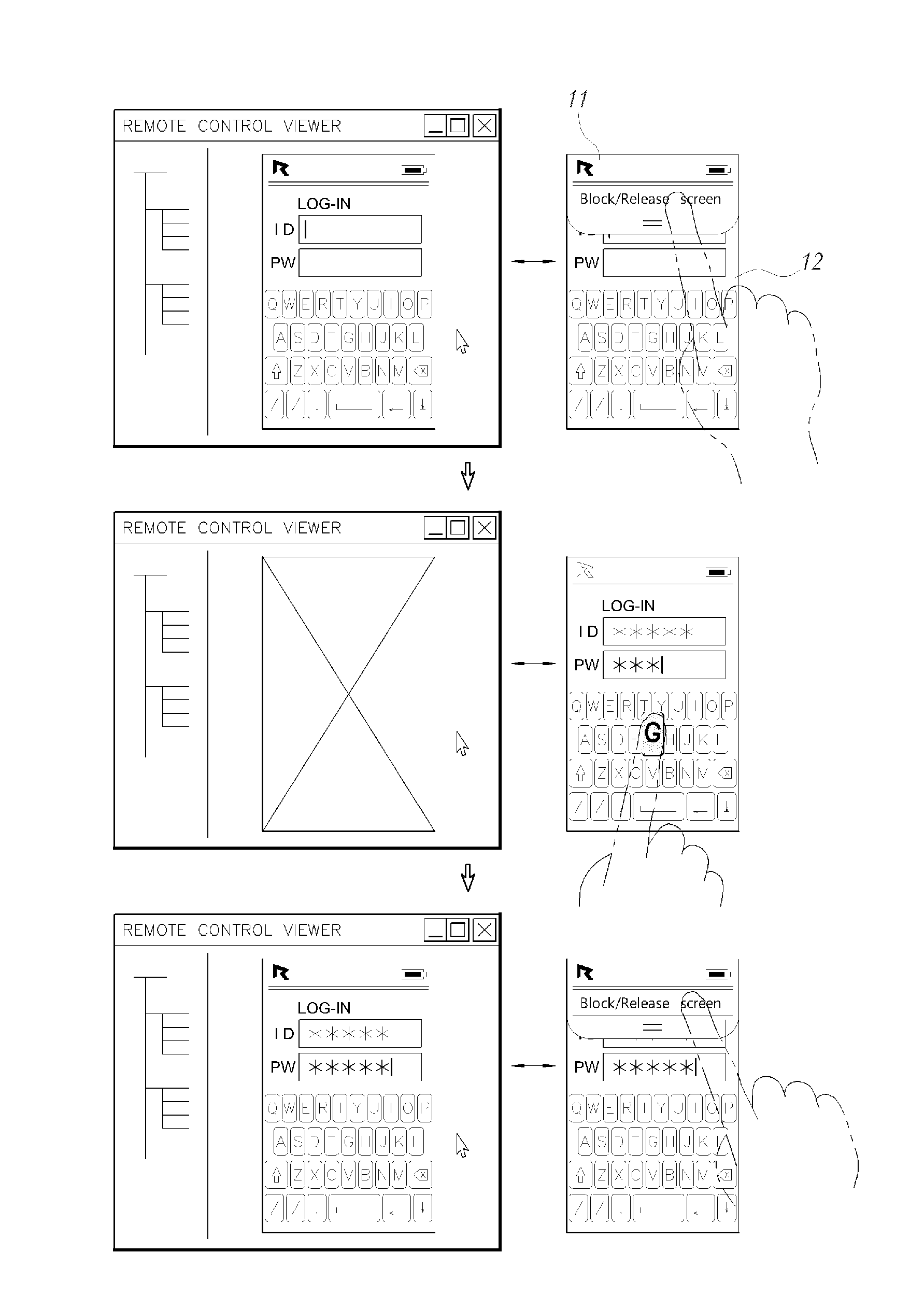 Method of blocking transmission of screen information of mobile communication terminal while performing remote control using registration of alert message in status bar