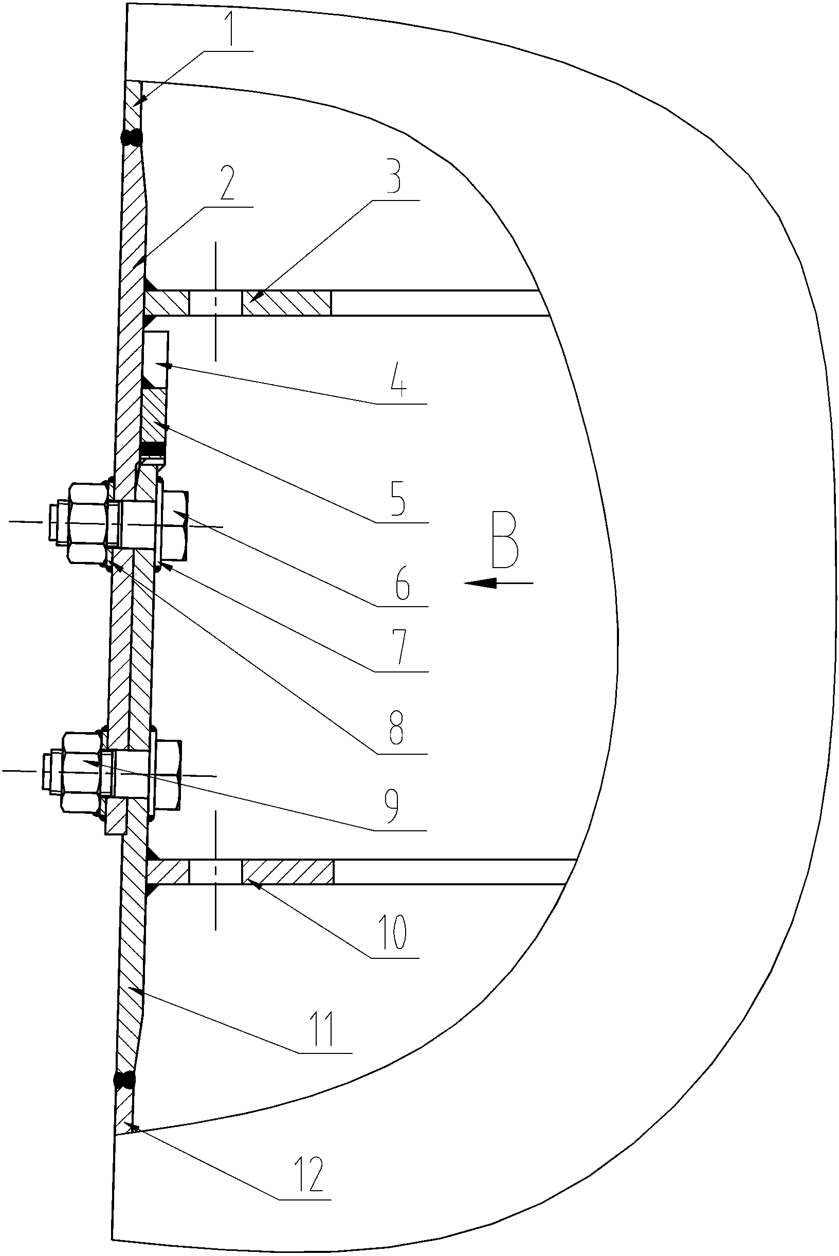 Flange-free connection mode and implementation method for barrel-type tower frame of large size wind turbine