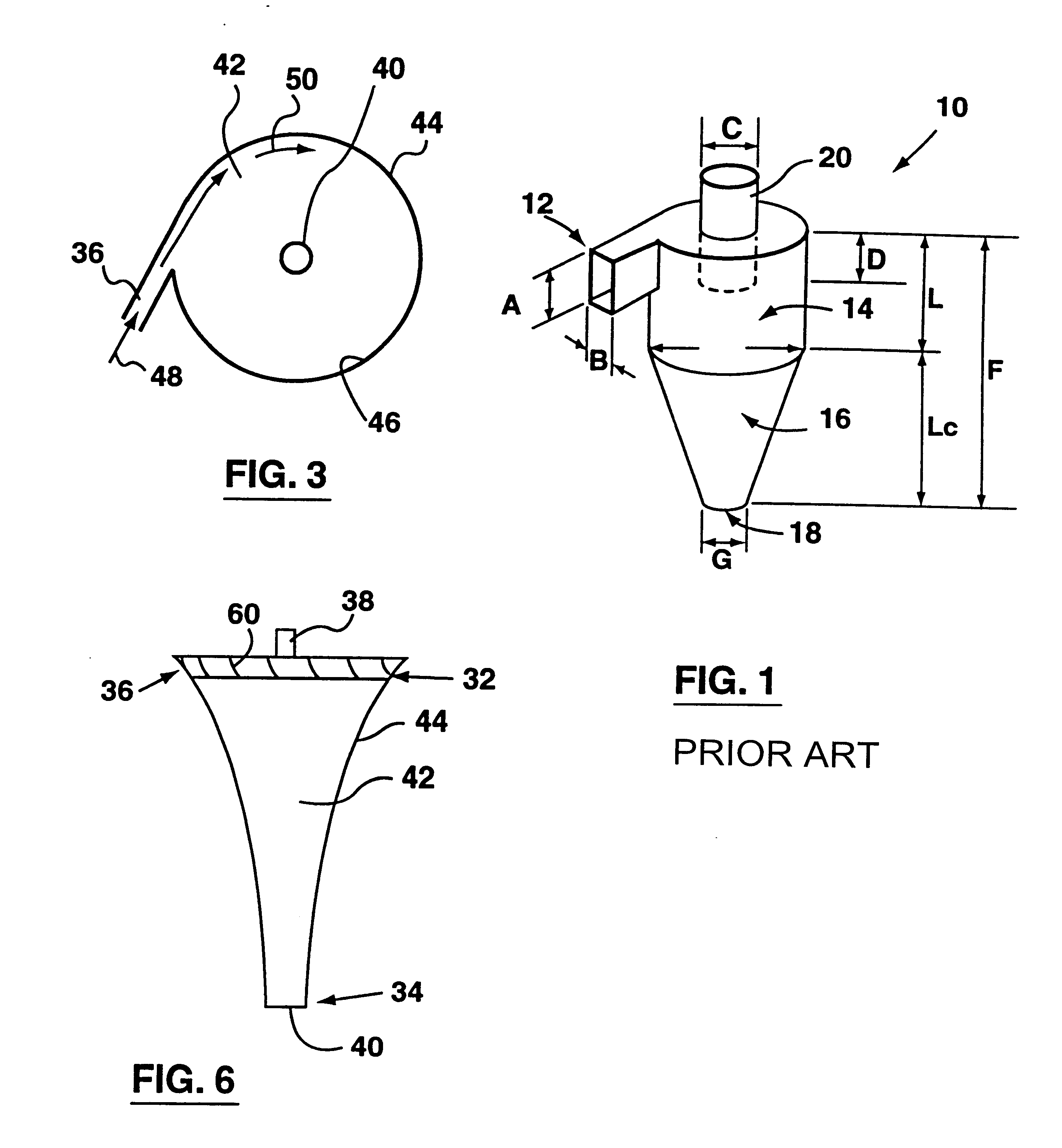 Cyclone separator having a variable longitudinal profile