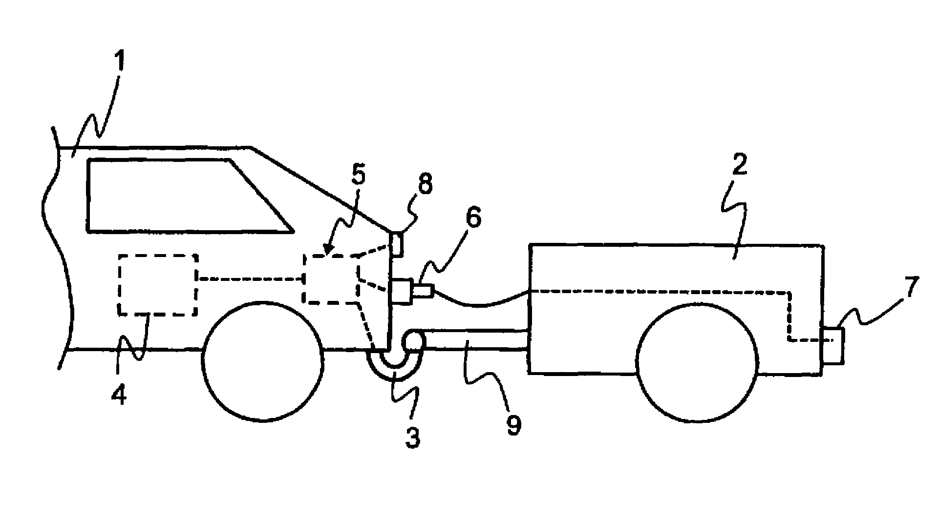 Method and apparatus for the recognition of a trailer of a motor vehicle