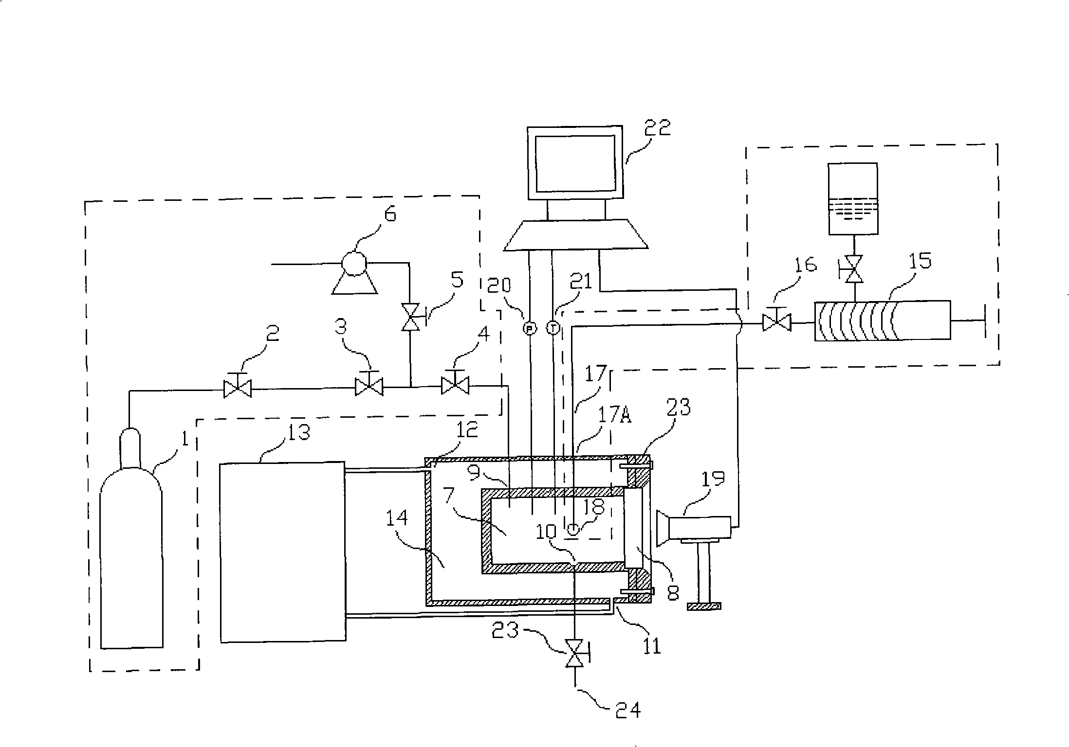 System for researching form of hanging water drop gas hydrate