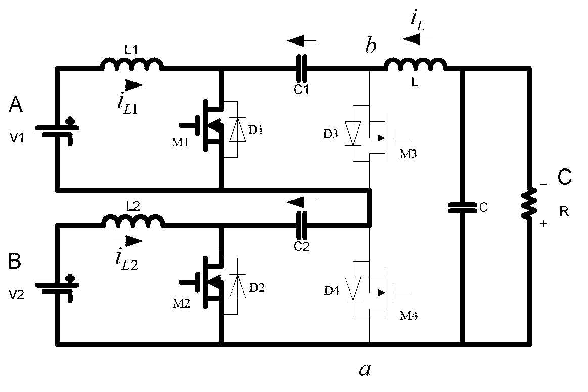 Two-way two-input CUK direct-current converter and power distribution method thereof