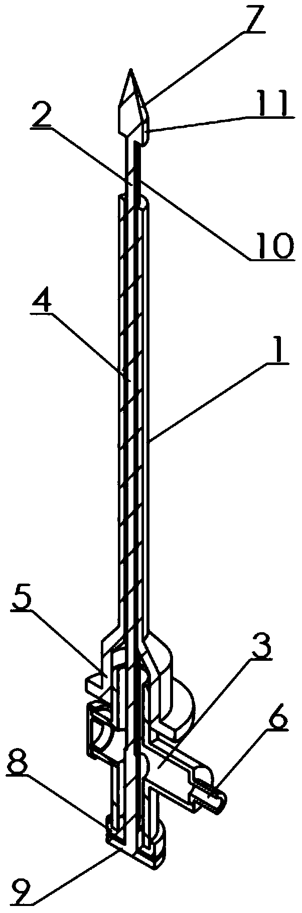 Coaxial push-in tree injection set