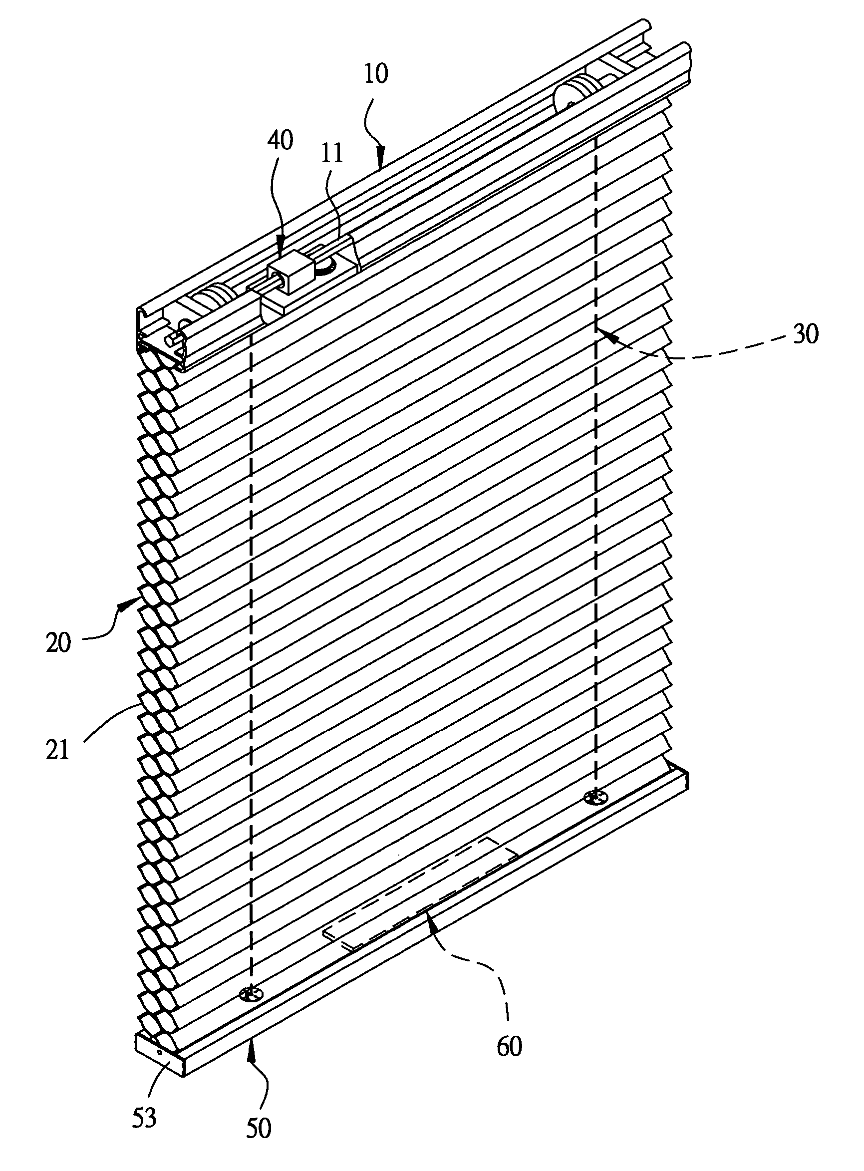 Equilibrium device for a blind without pull cords