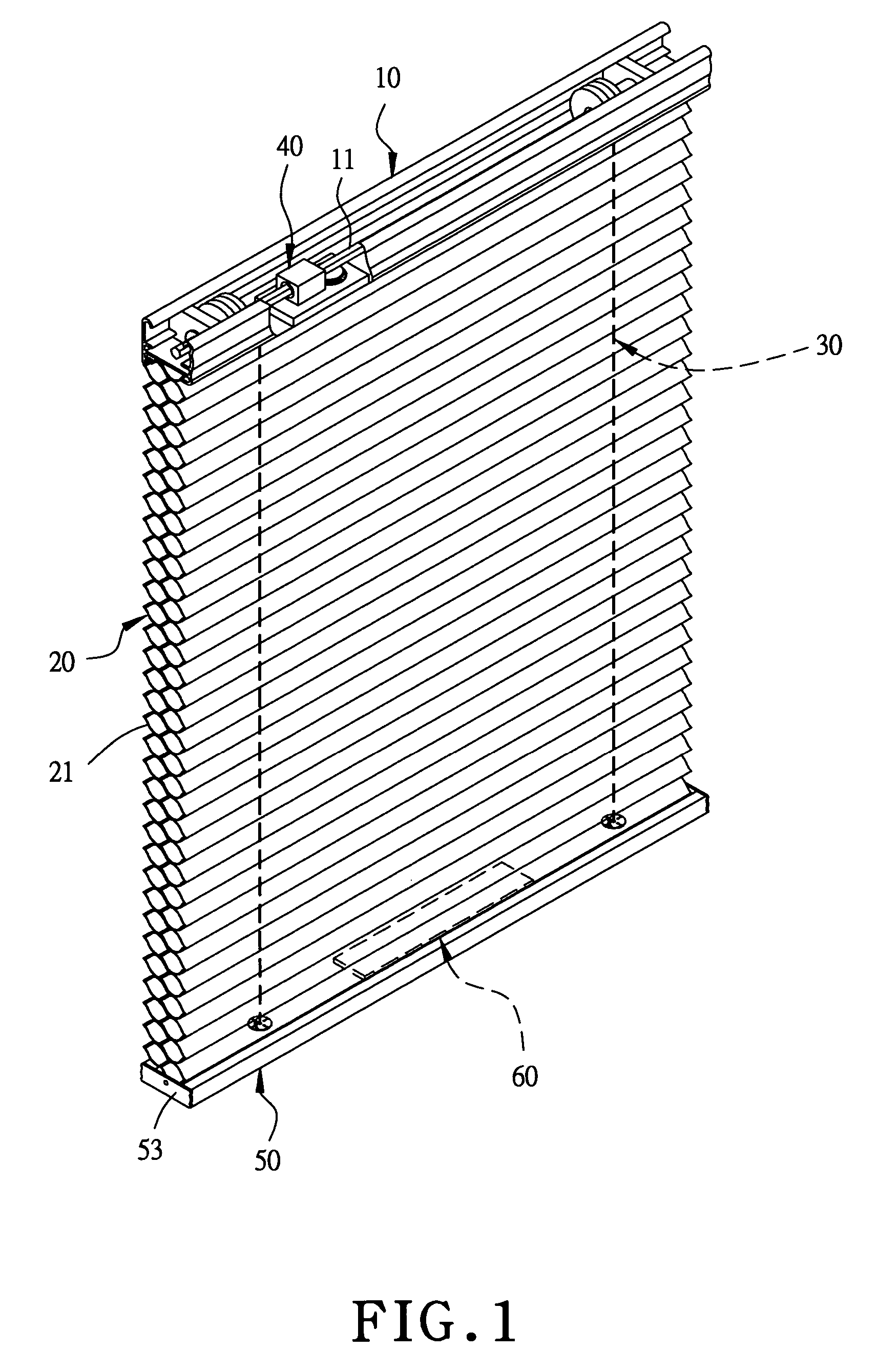 Equilibrium device for a blind without pull cords