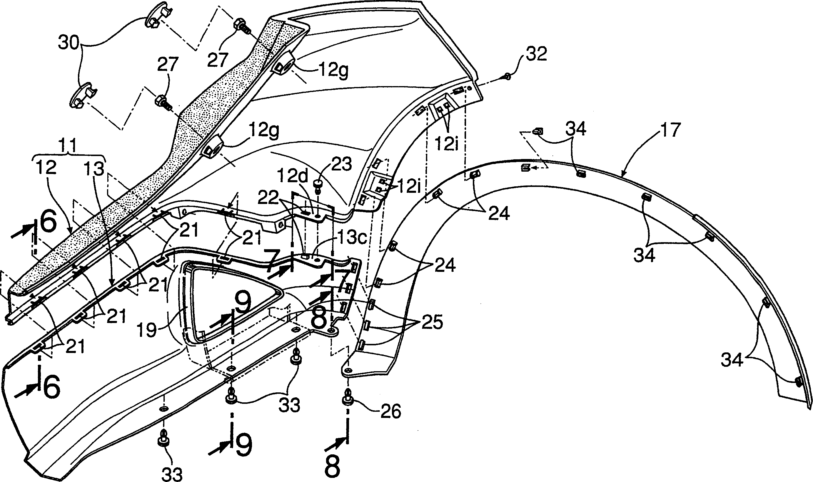Structure for fixing wheel arch molding