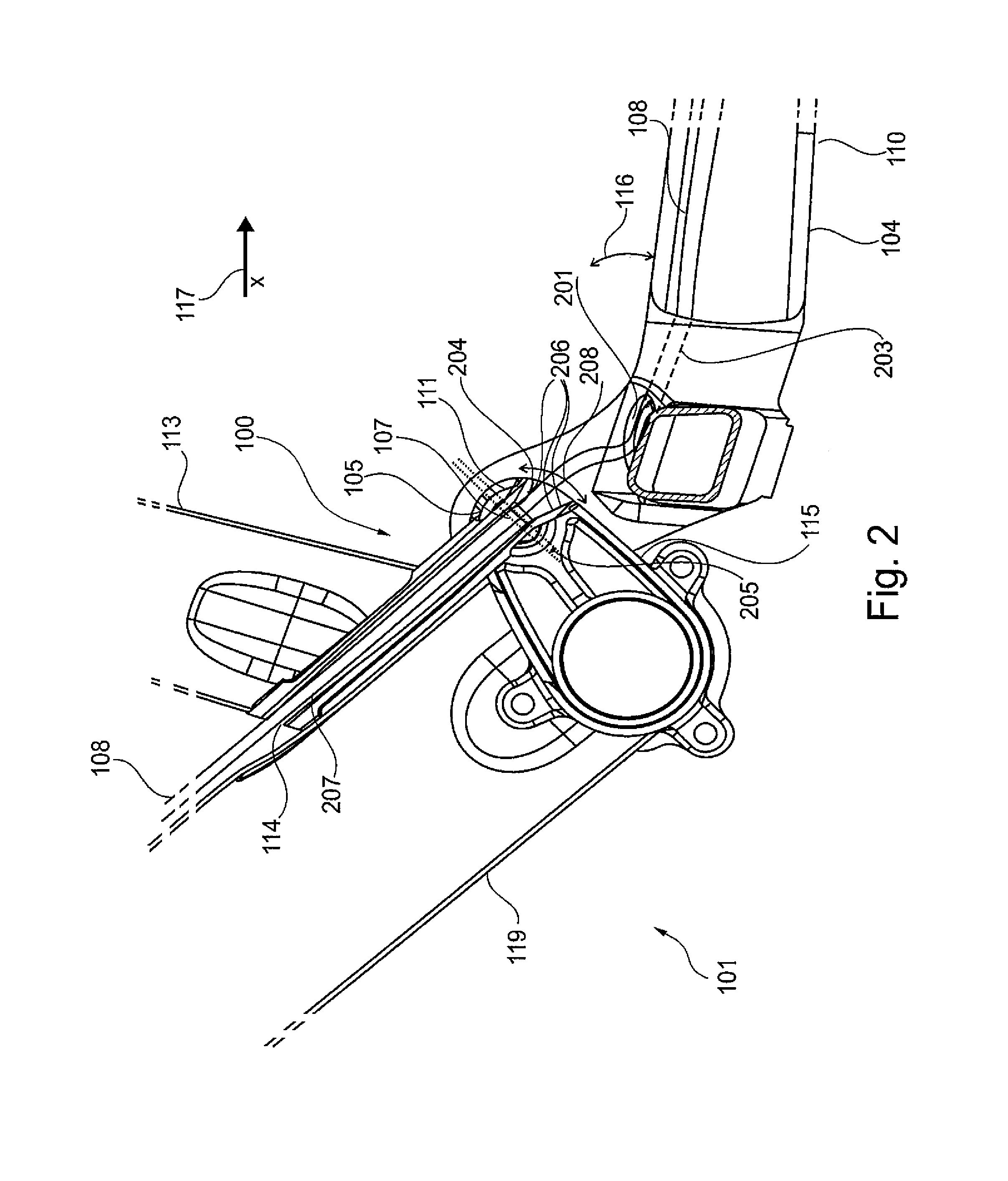 Frame element of a suspension-mounted two-wheeled vehicle frame for guiding a cable