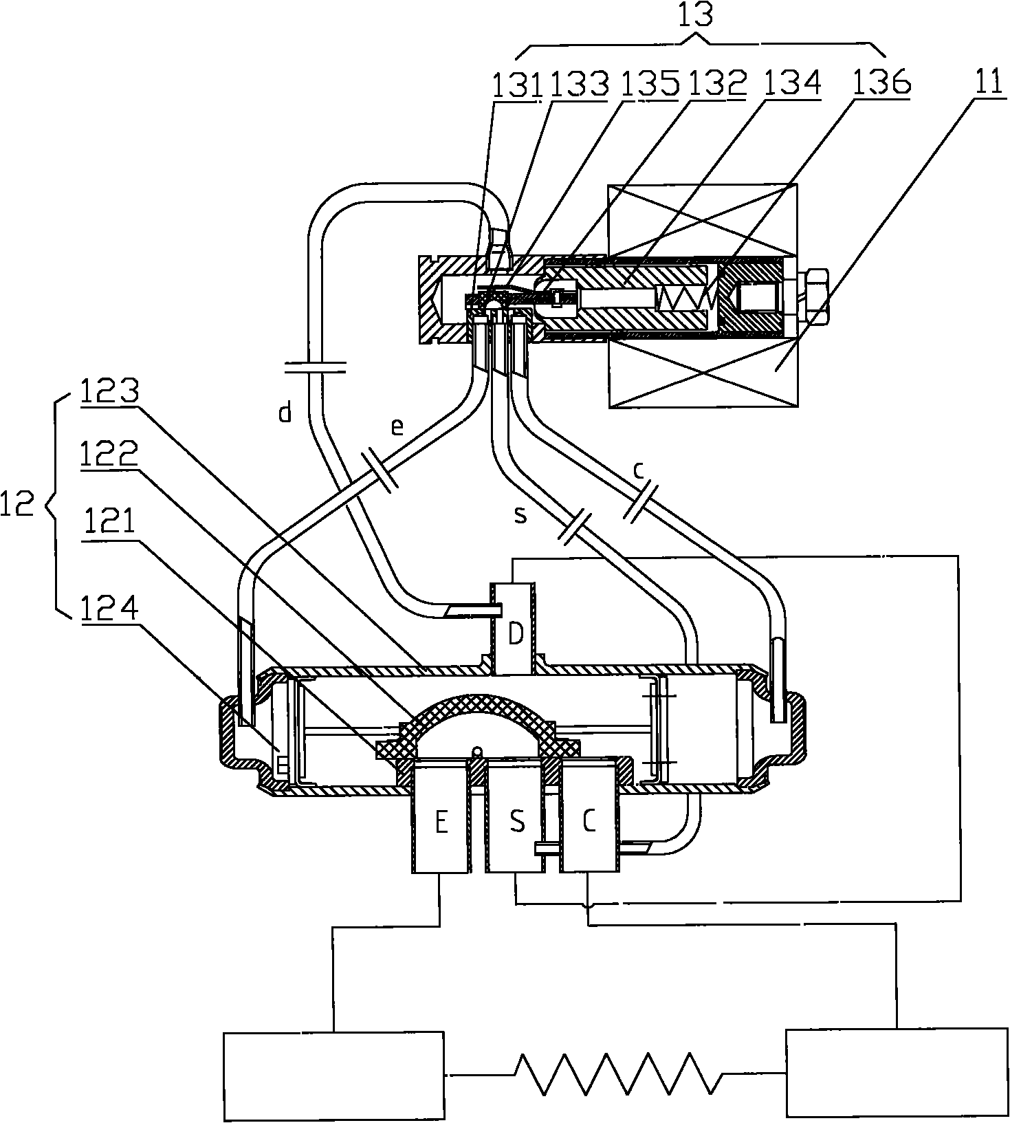 Reversing valve and dragging frame component thereof