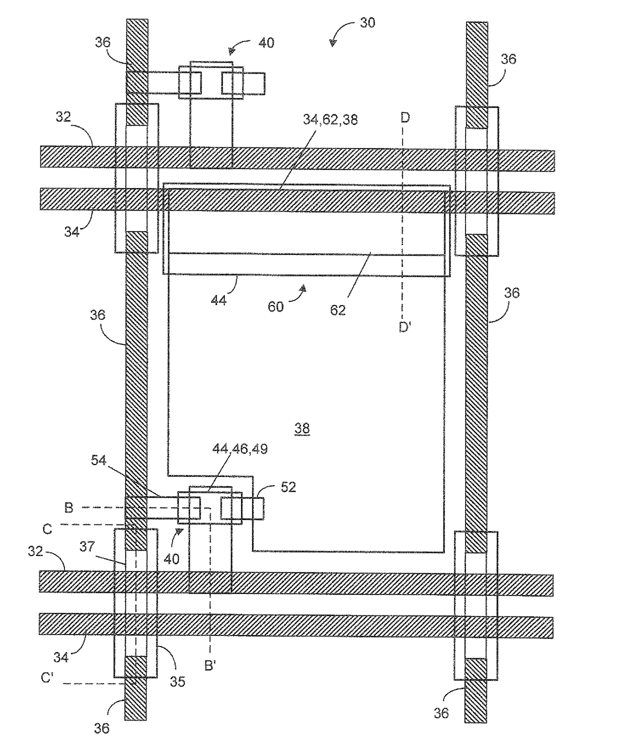 TFT array having conducting lines with low resistance