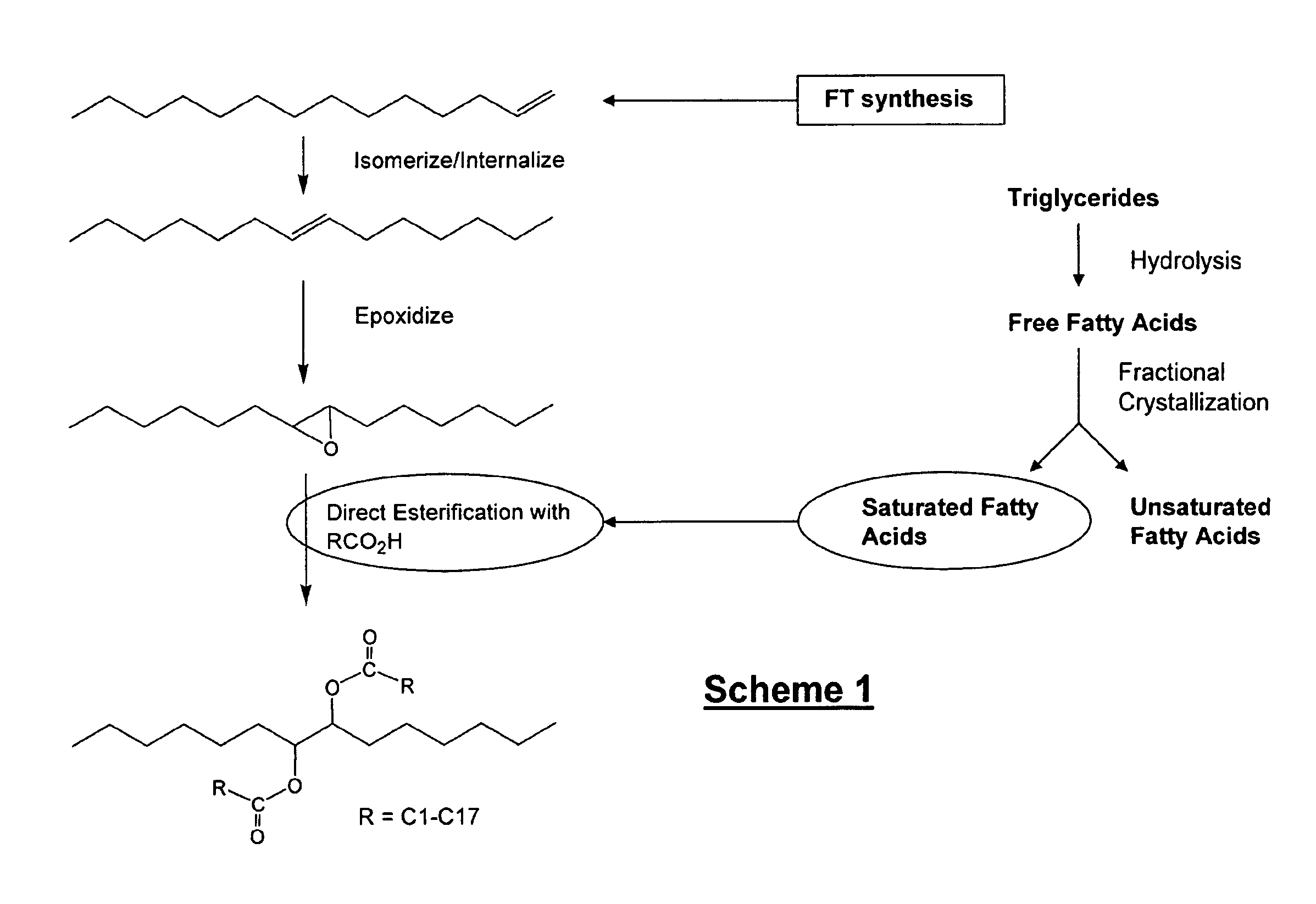 Isolation and subsequent utilization of saturated fatty acids and α-olefins in the production of ester-based biolubricants