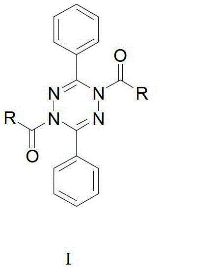 1,4-diacyl-3,6-diphenyl-1,4-dihydrotetrazine compound as well as preparation method and application thereof