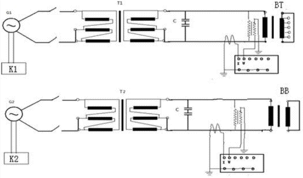 Device for performing temperature-rise test on voltage regulating transformer and compensating transformer simultaneously