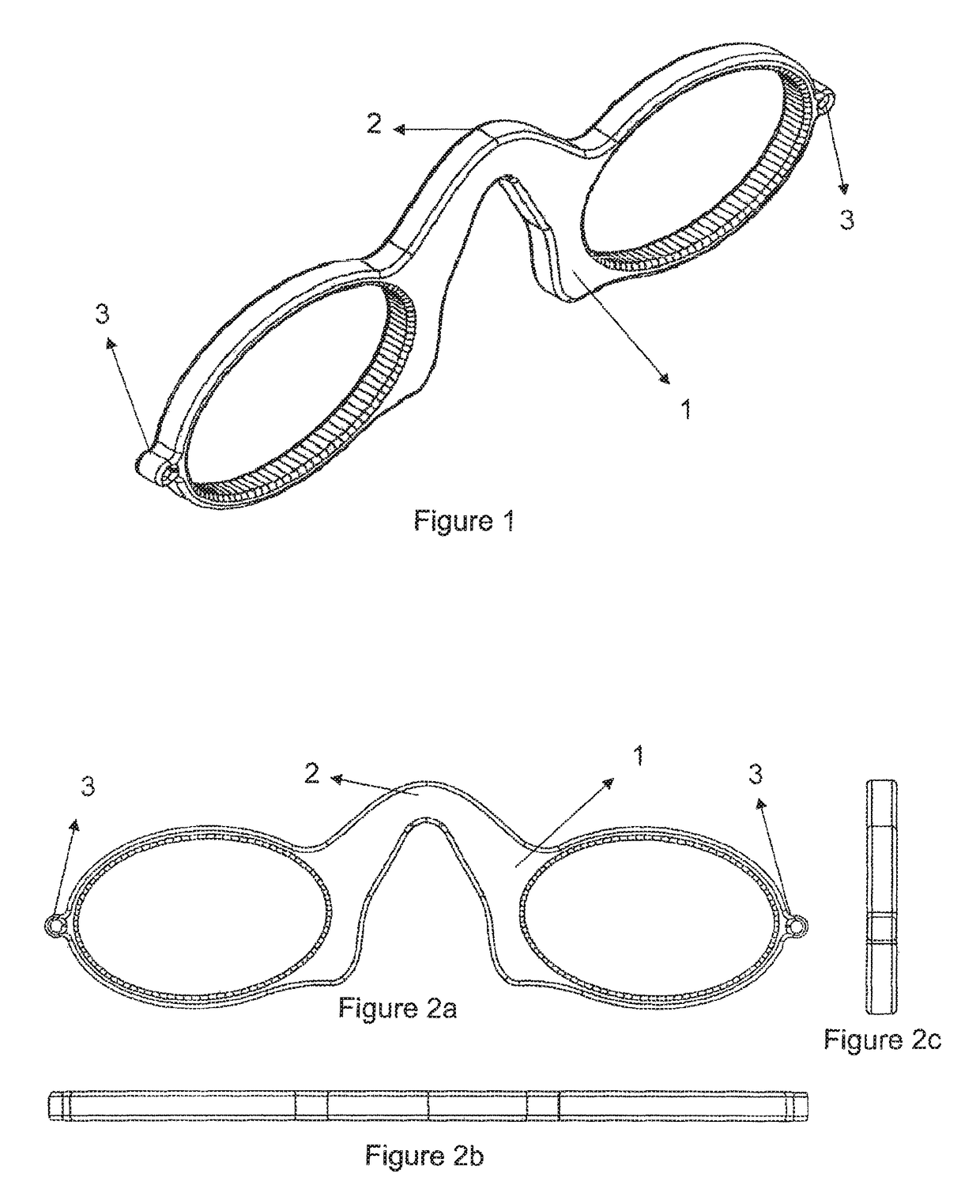 Flexible, silicone eyeglass frame without legs