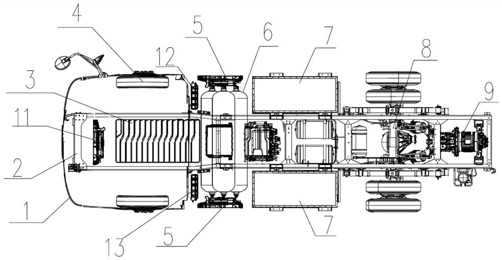 Whole vehicle arrangement structure of hydrogen fuel cell logistics medium truck