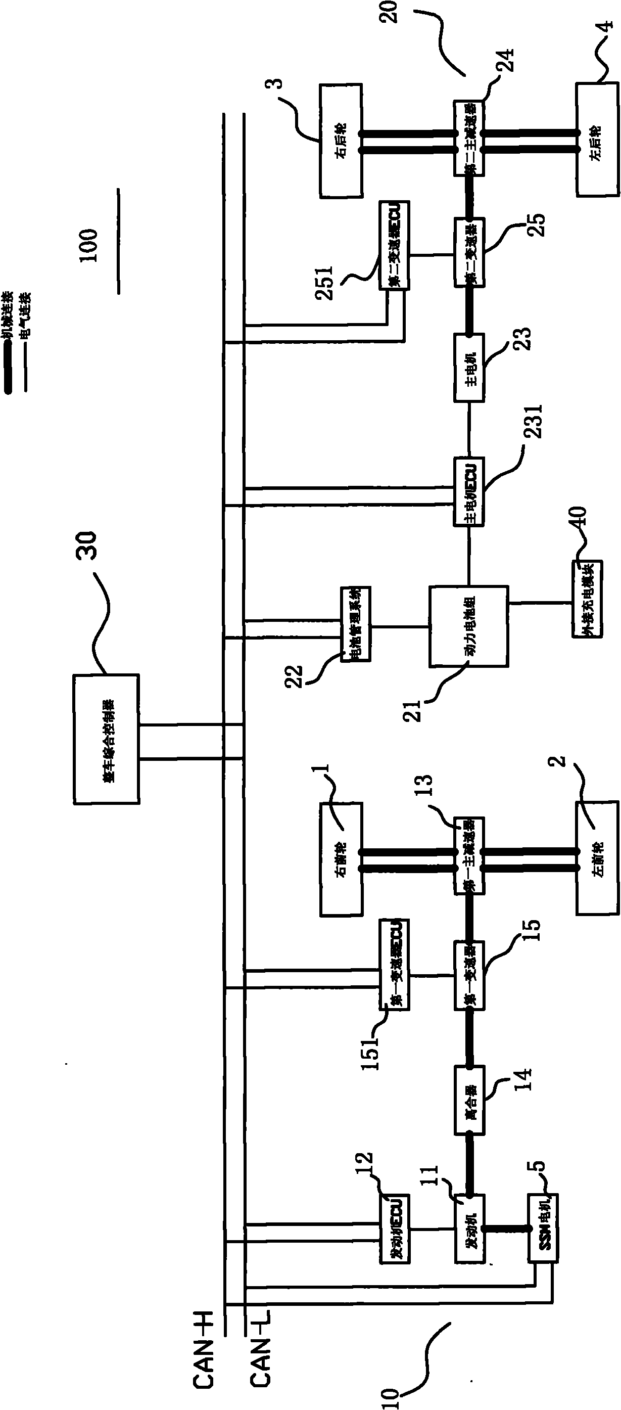 Hybrid power assembly having four-wheel drive characteristics and vehicle assembled with same