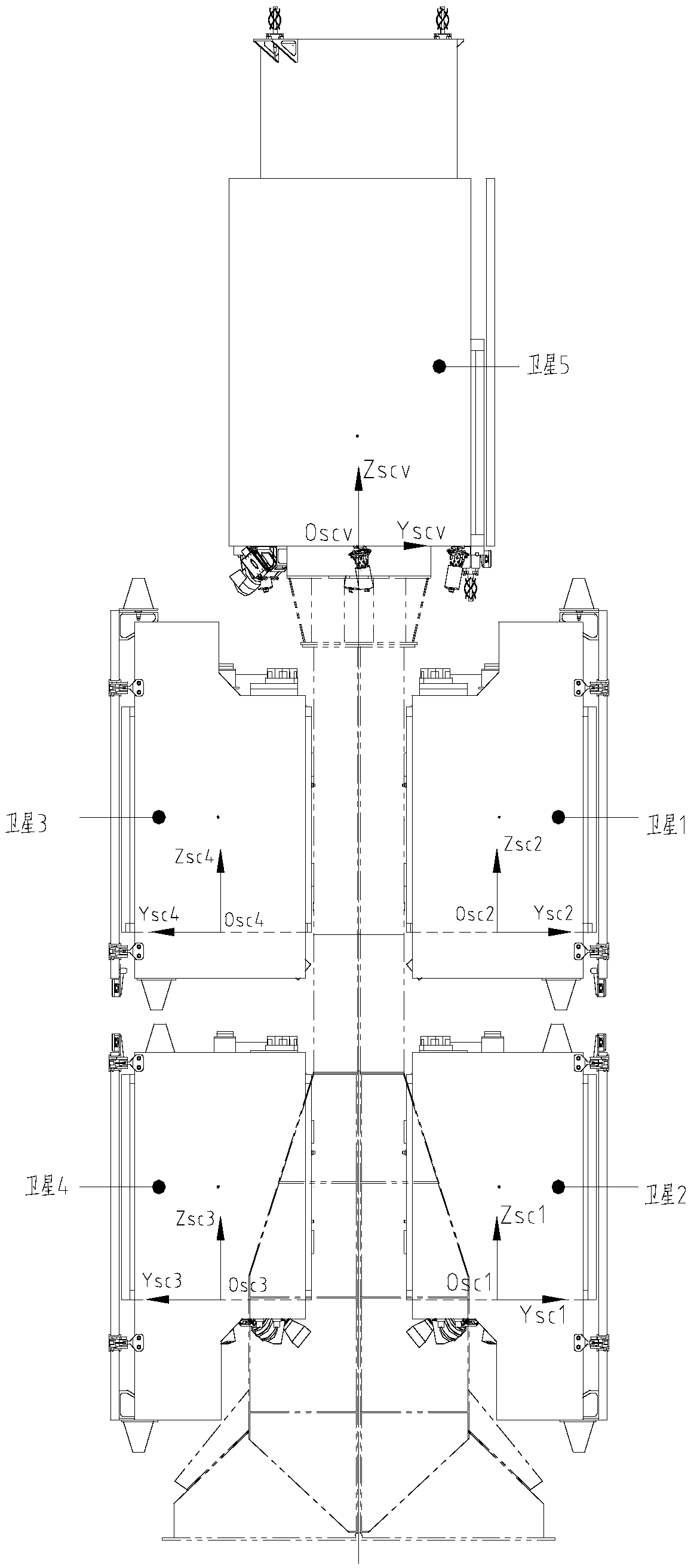 One-rocket five-satellite satellite bracket with thin-wall structure and assembly method thereof