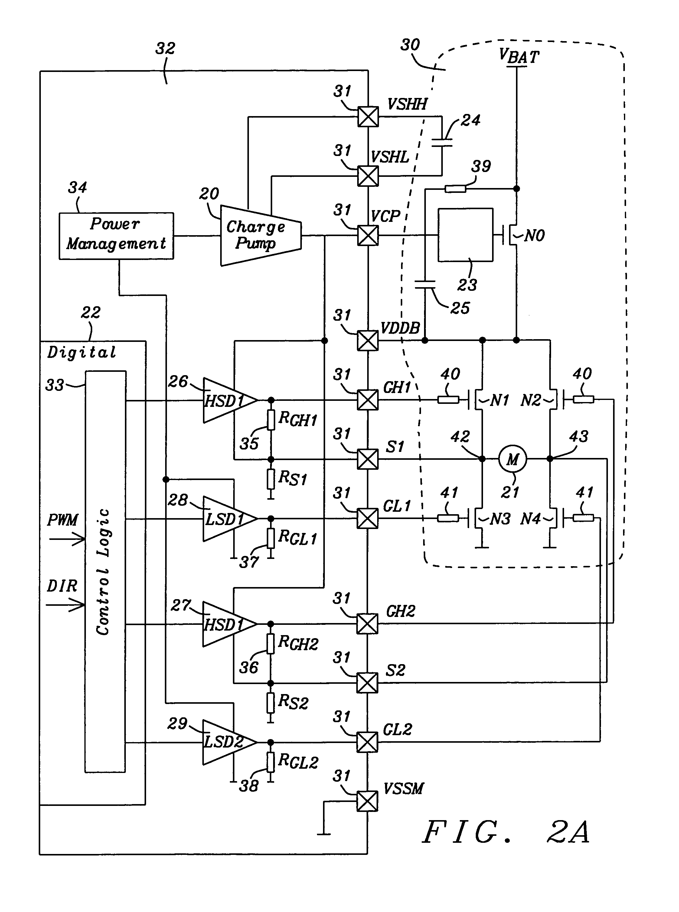 32V H-bridge driver with CMOS circuits