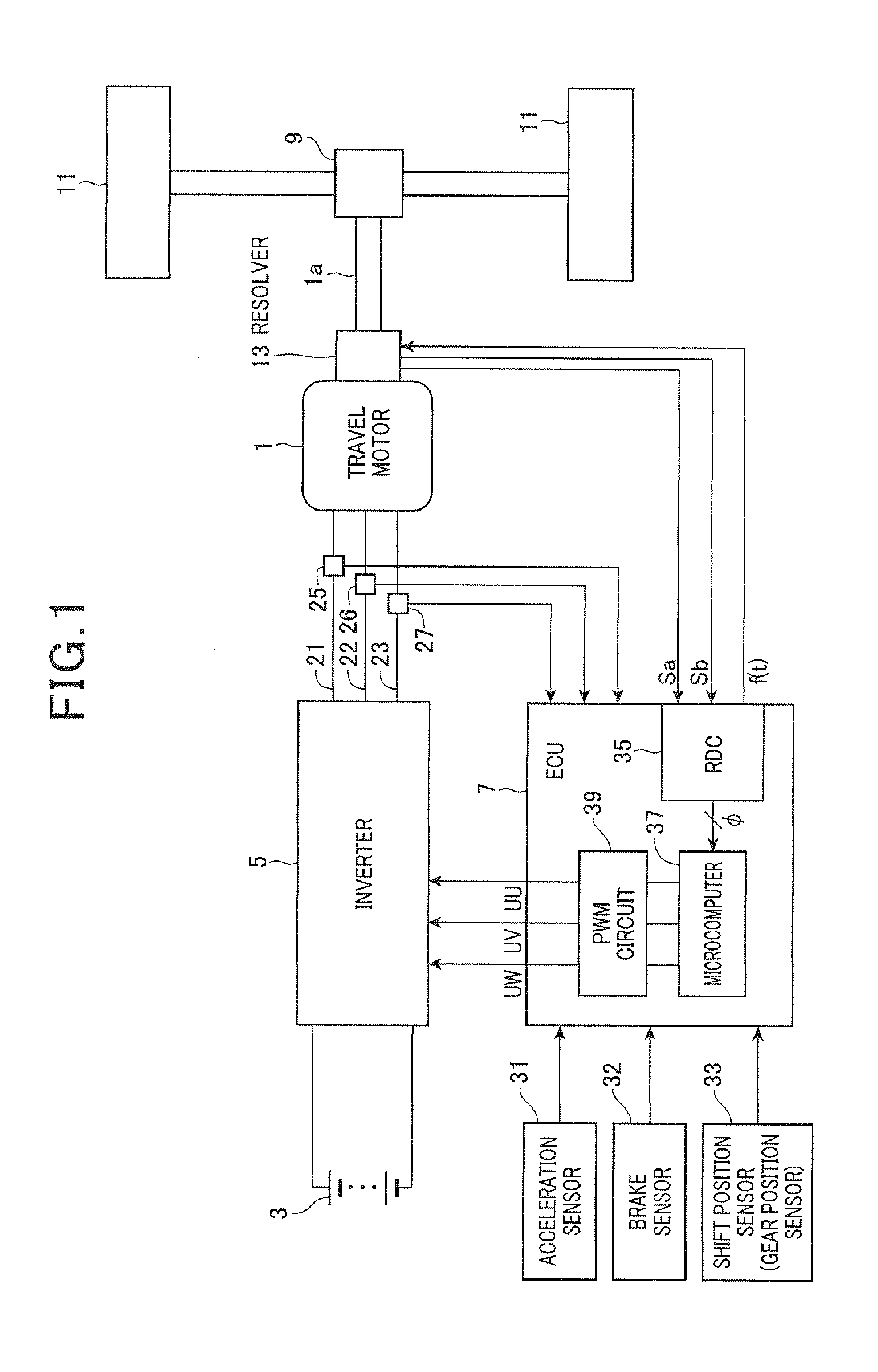 Control device for controlling travel motor of vehicle