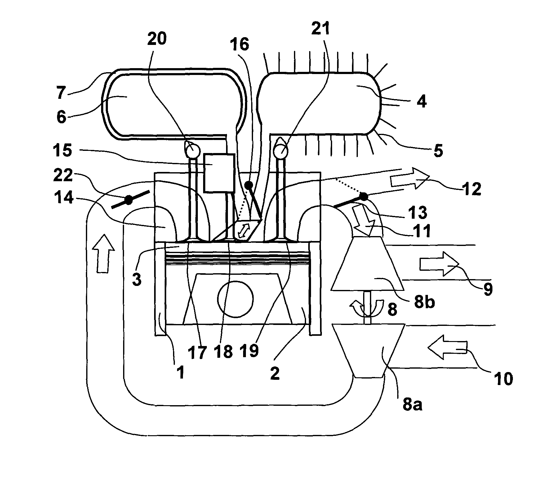 Pneumatic hybrid internal combustion engine on the basis of fixed camshafts