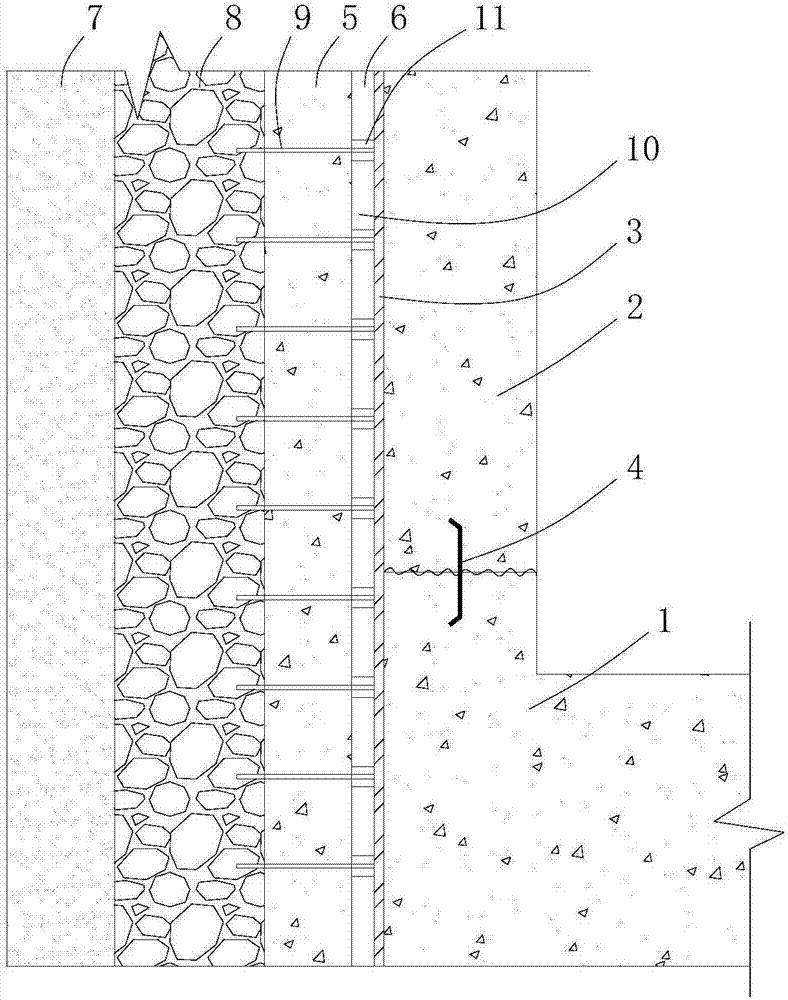 Method for constructing basement retaining wall based on brick base membrane modeling wall