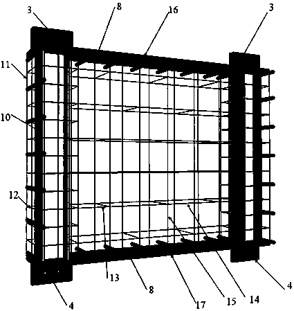 Prefabricated stiffness concrete shear wall plate with steel beam connecting keys, assembled stiffness concrete shear wall and manufacturing method