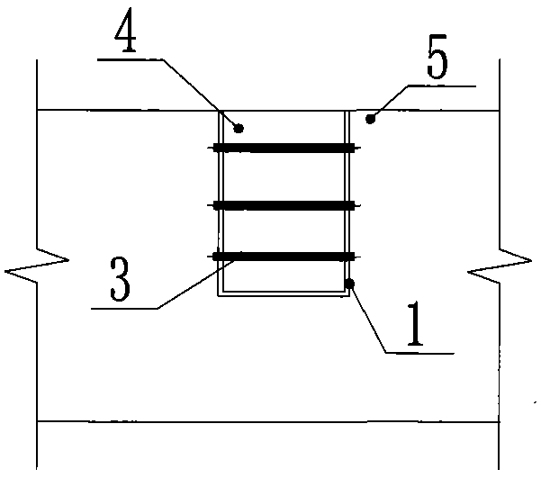 U-shaped-hoop joint connector of main beam and auxiliary beam of recombinant-bamboo frame