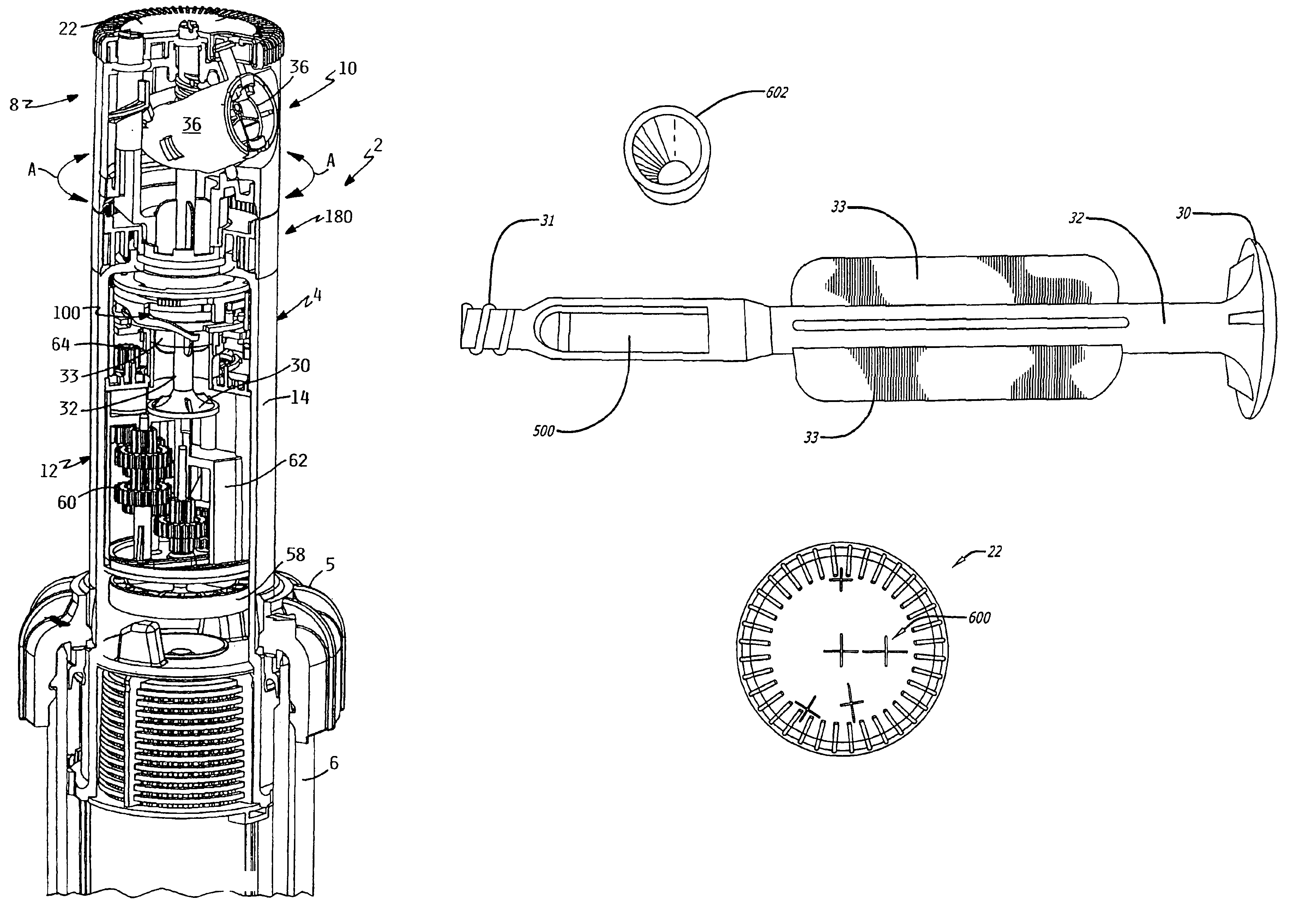 Rotary sprinkler with arc adjustment guide and flow-through shaft