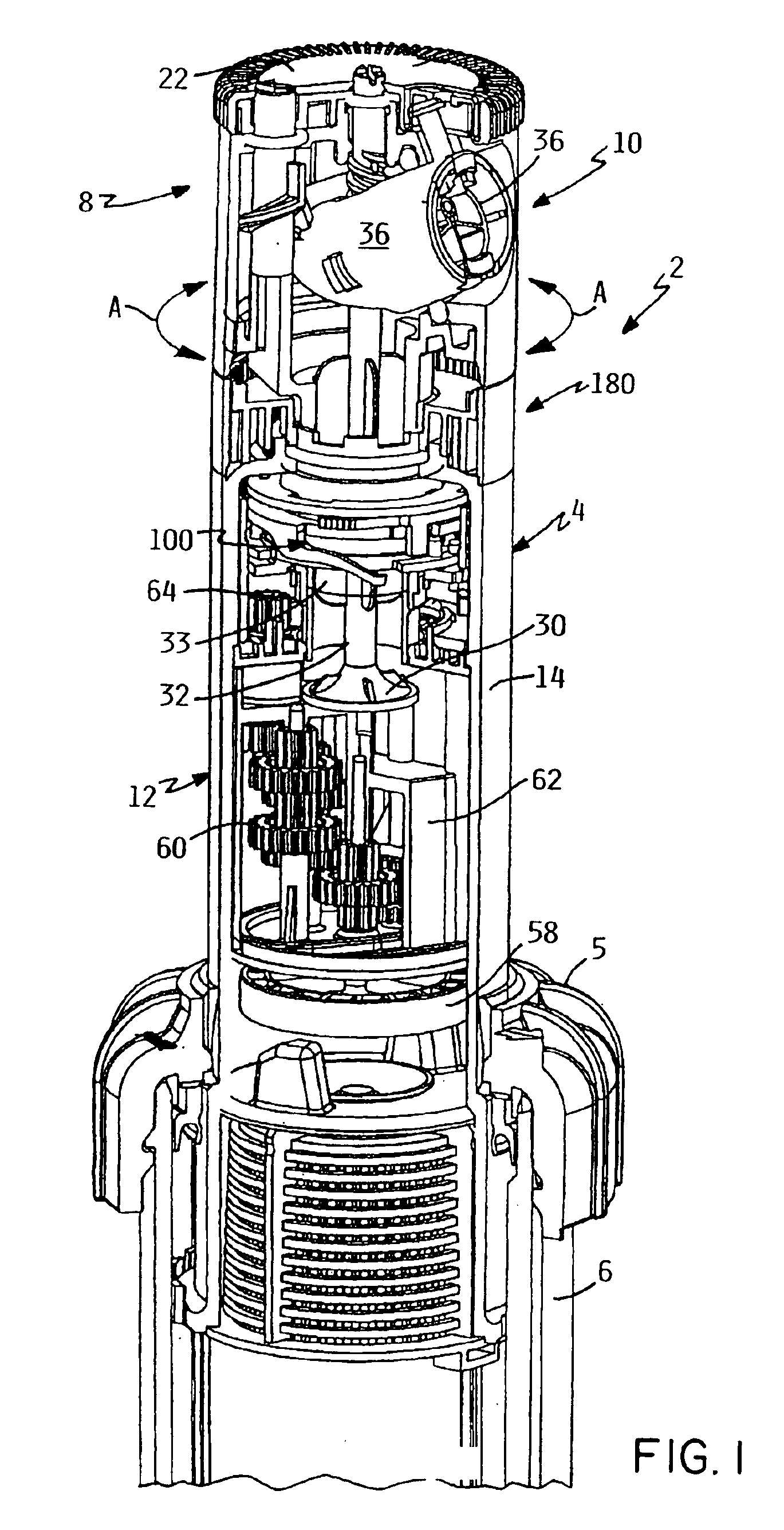 Rotary sprinkler with arc adjustment guide and flow-through shaft