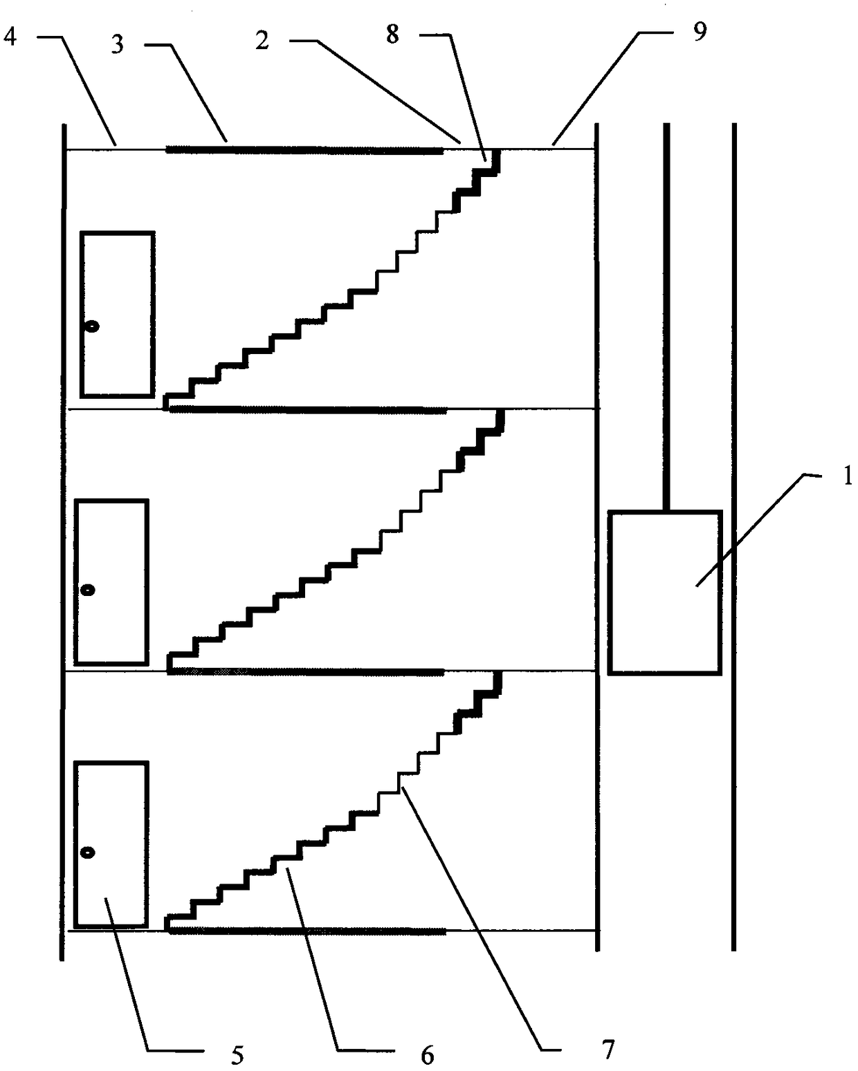 Additionally-mounted elevator with characteristic of direct arrival to original residence gate under condition of steep stairs
