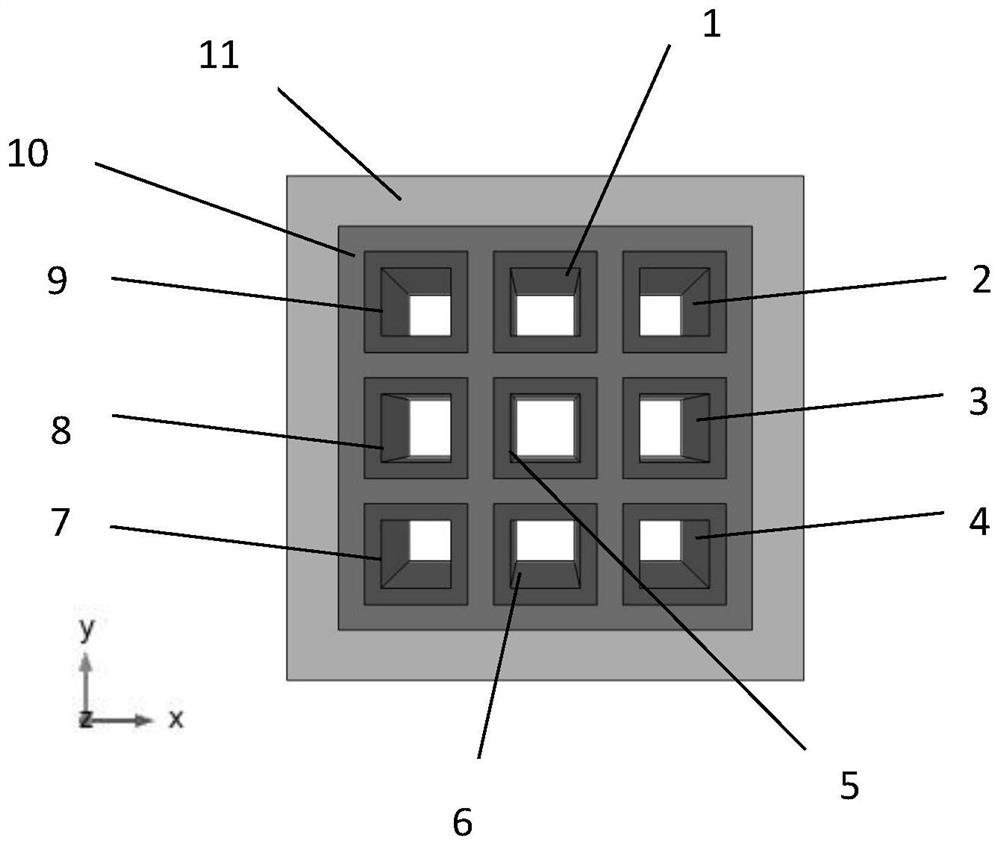 A low-frequency shock-absorbing square nine-hole pile seismic metastructure