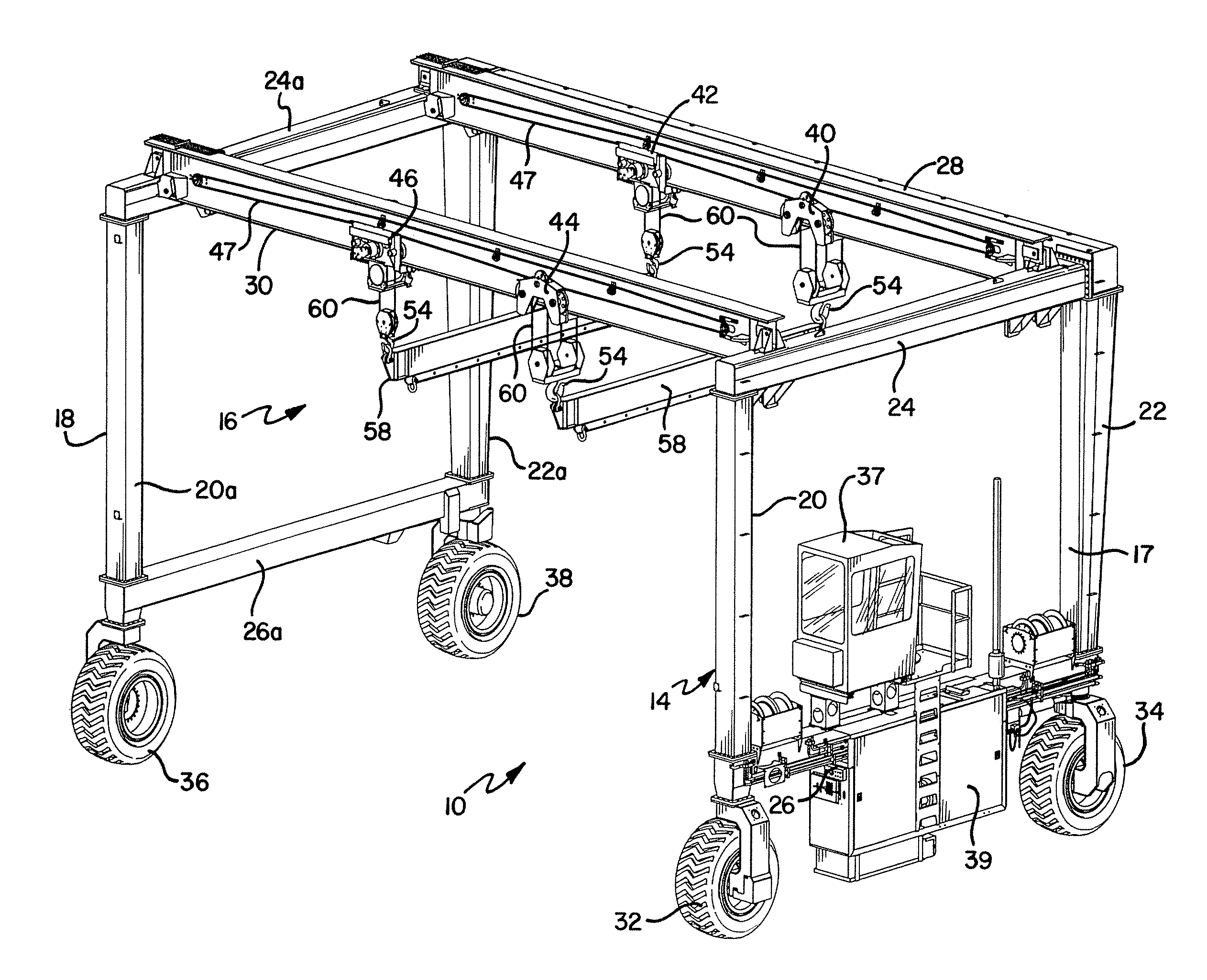 Powered auxiliary hoist mechanism for a gantry crane