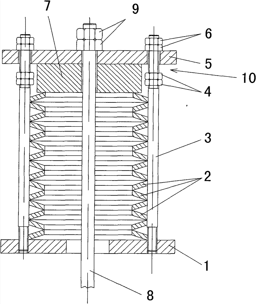 Disk spring hanger with three guide posts and limiting function