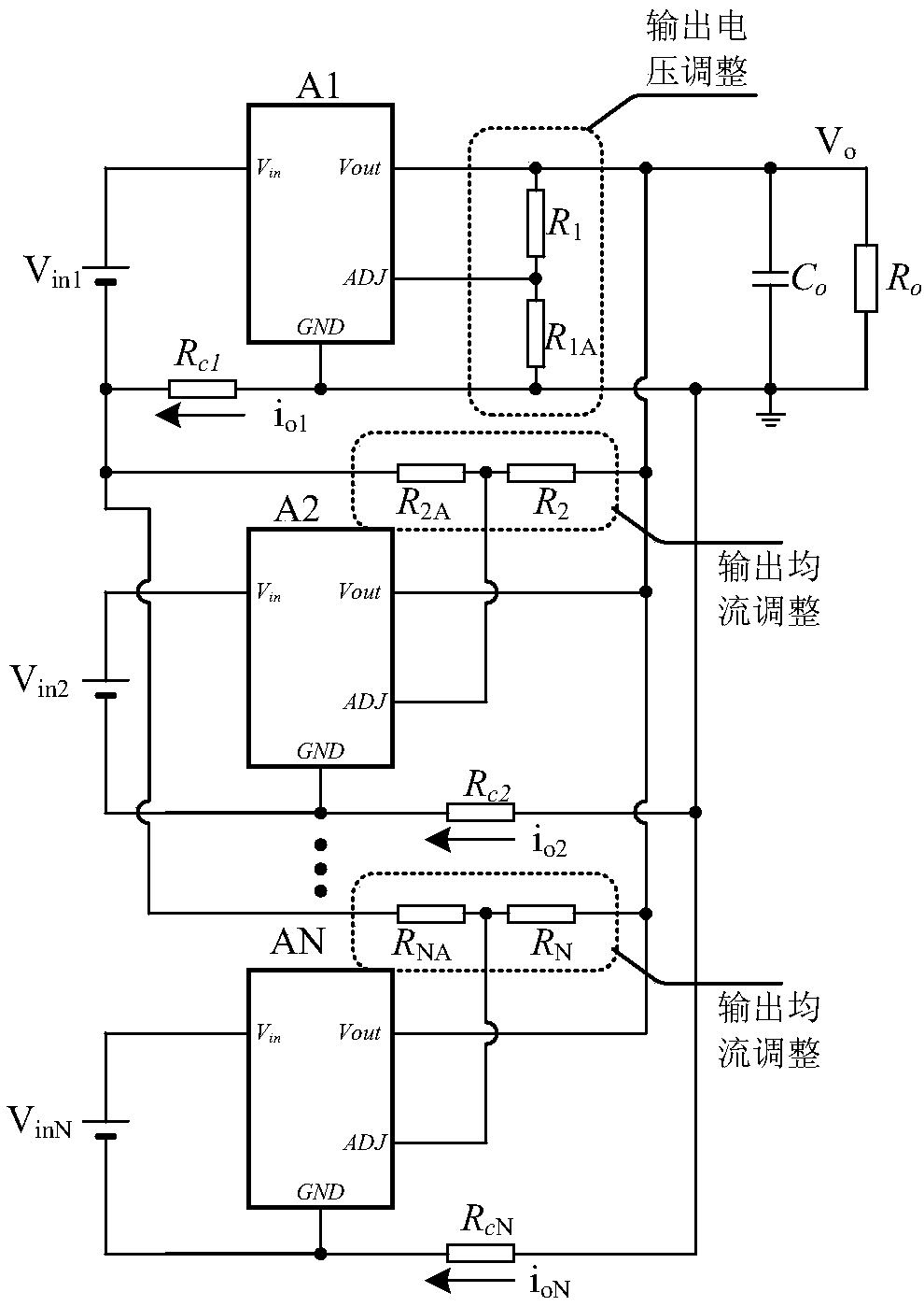 A current sharing control circuit for parallel output of two power modules