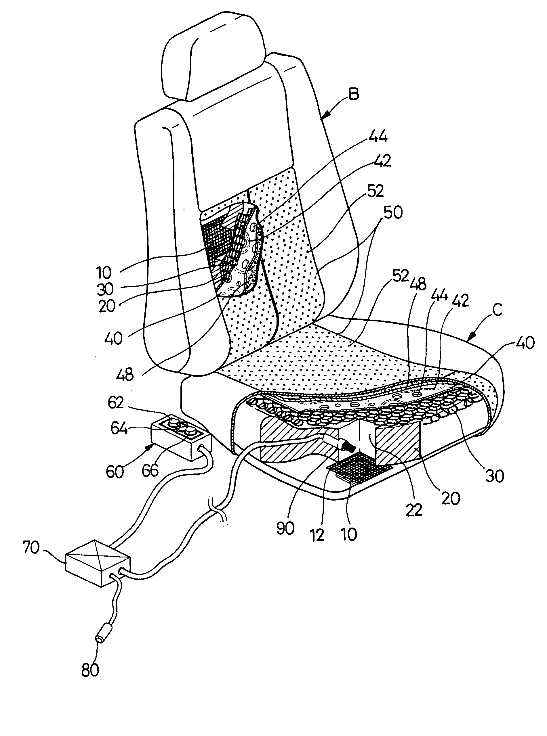 Vehicle seat with cooling/heating device
